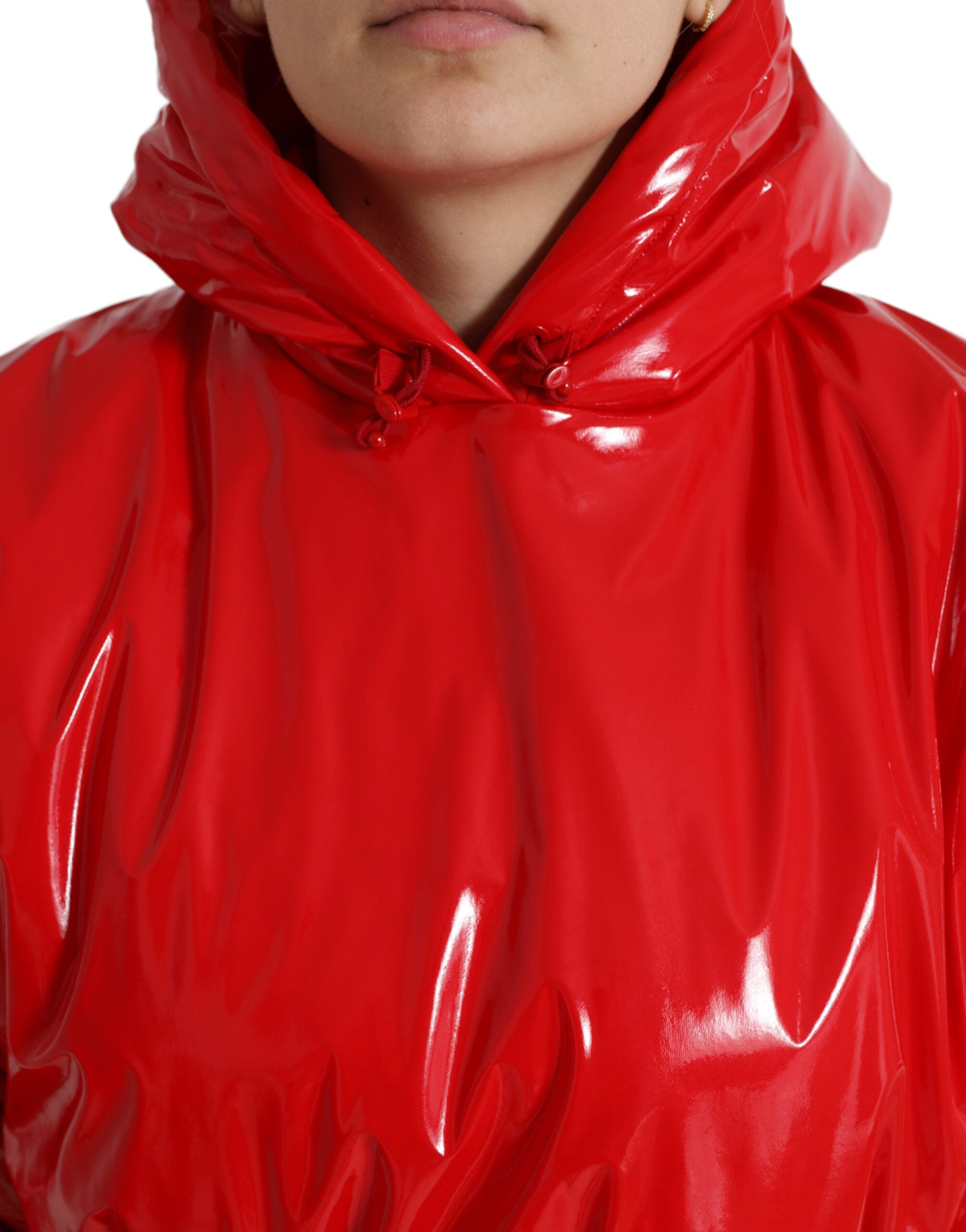 Dolce & Gabbana Glossy Red Hooded Short Coat Jacket