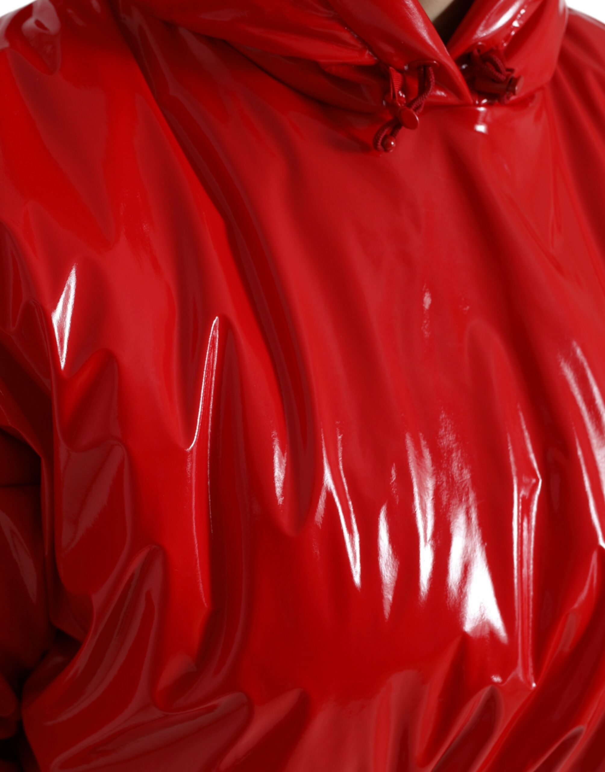 Dolce & Gabbana Glossy Red Hooded Short Coat Jacket