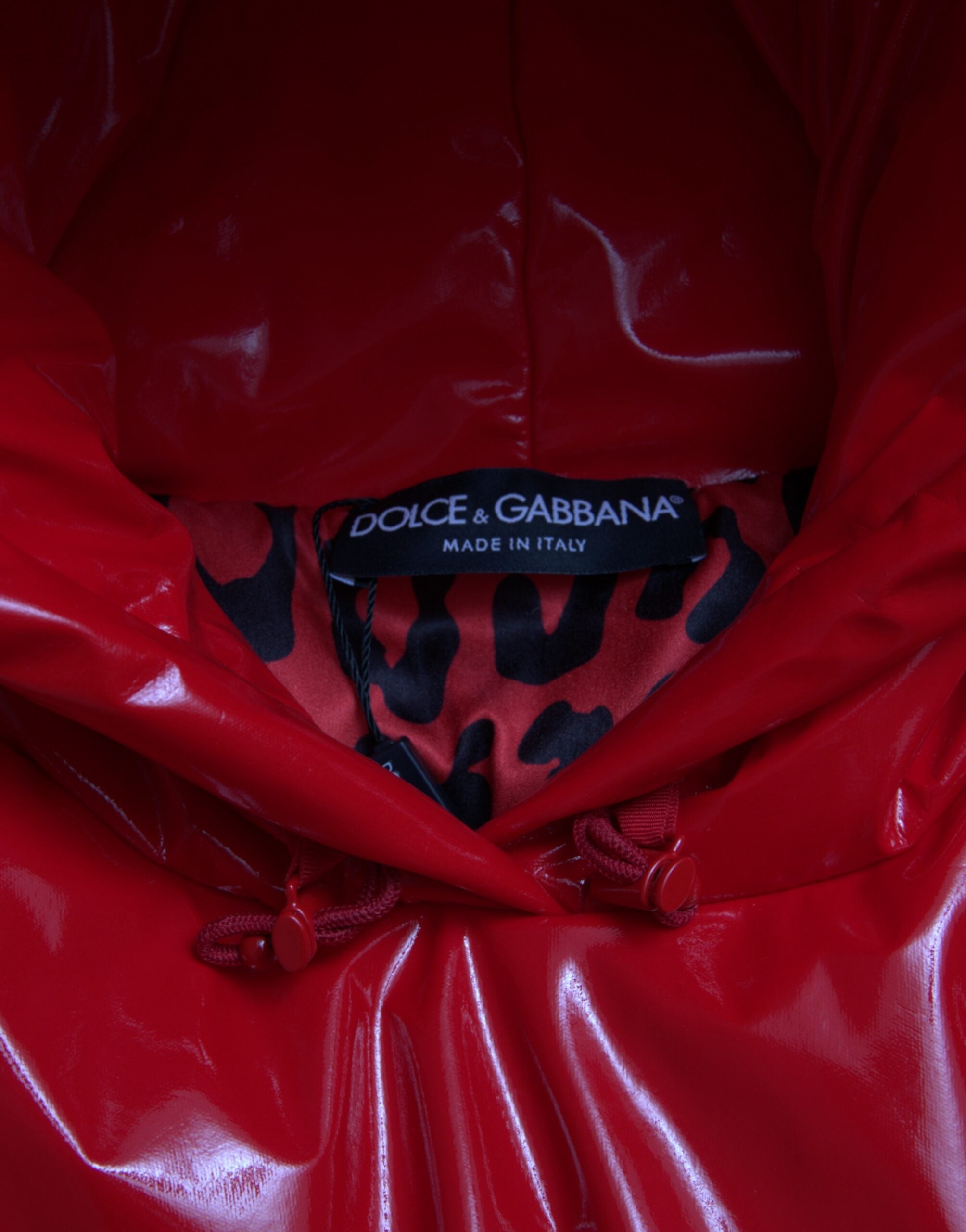 Dolce & Gabbana Glossy Red Hooded Short Coat Jacket