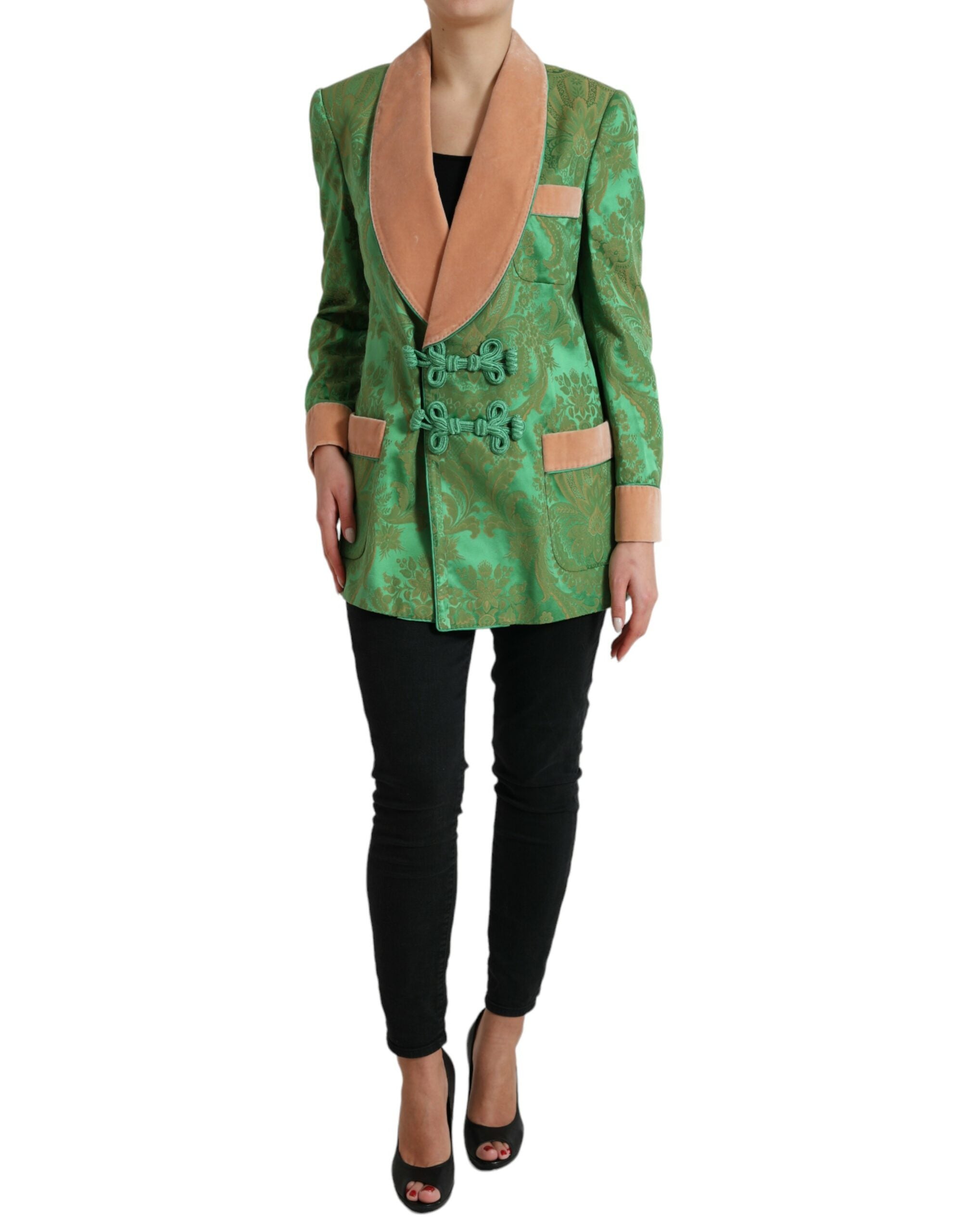 Dolce & Gabbana Green Floral Double-Breasted Coat Jacket