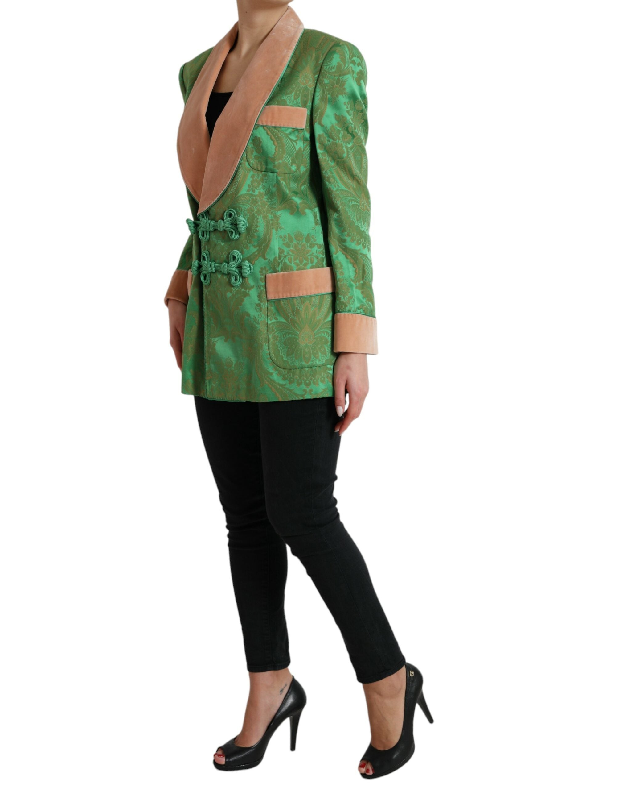 Dolce & Gabbana Green Floral Double-Breasted Coat Jacket