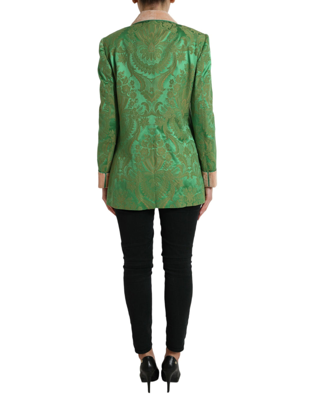 Dolce & Gabbana Green Floral Double-Breasted Coat Jacket