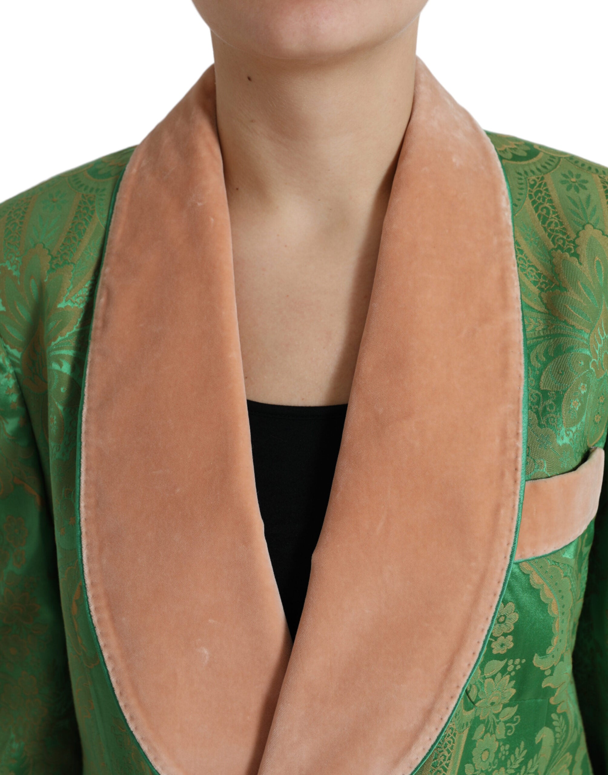 Dolce & Gabbana Green Floral Double-Breasted Coat Jacket
