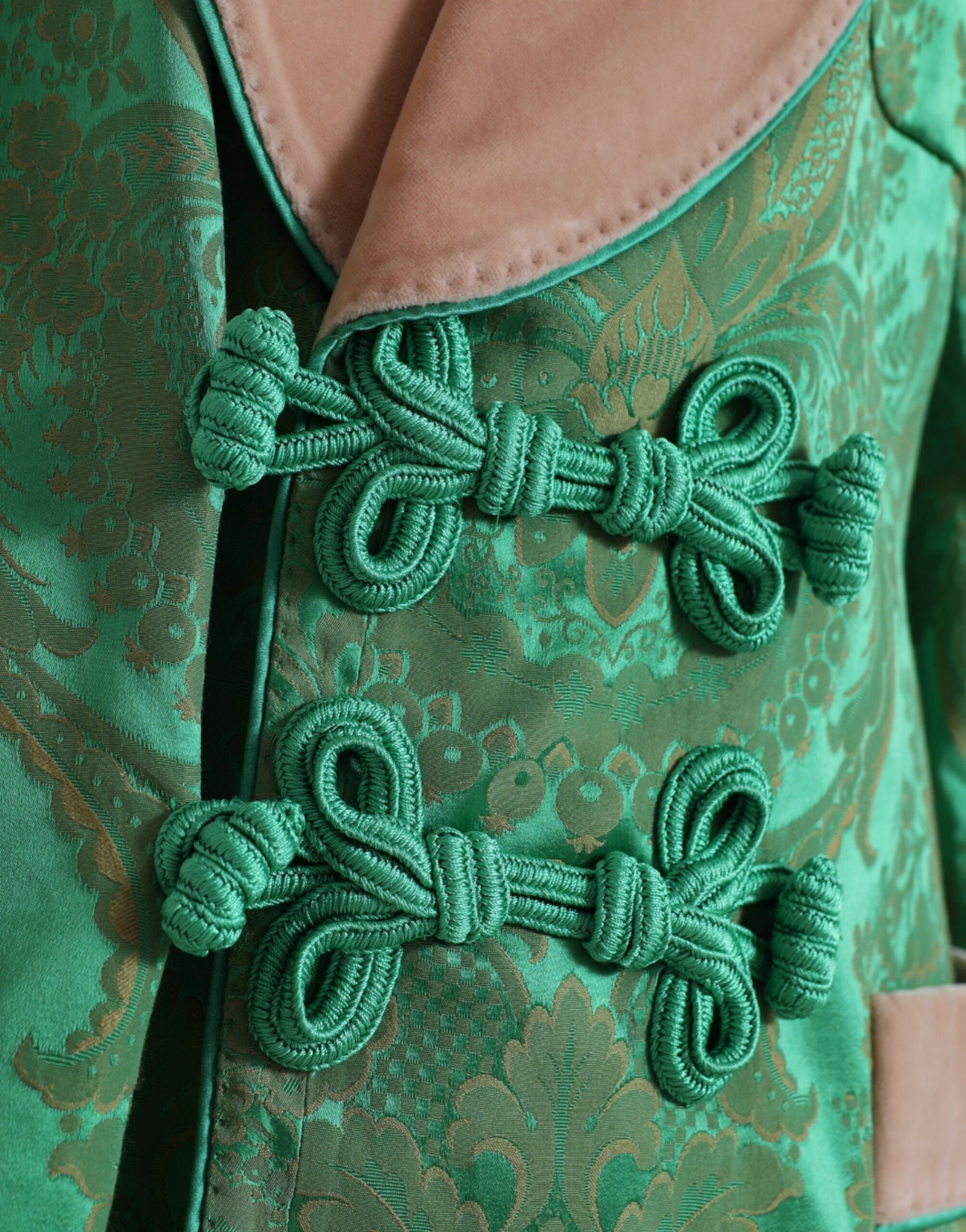 Dolce & Gabbana Green Floral Double-Breasted Coat Jacket