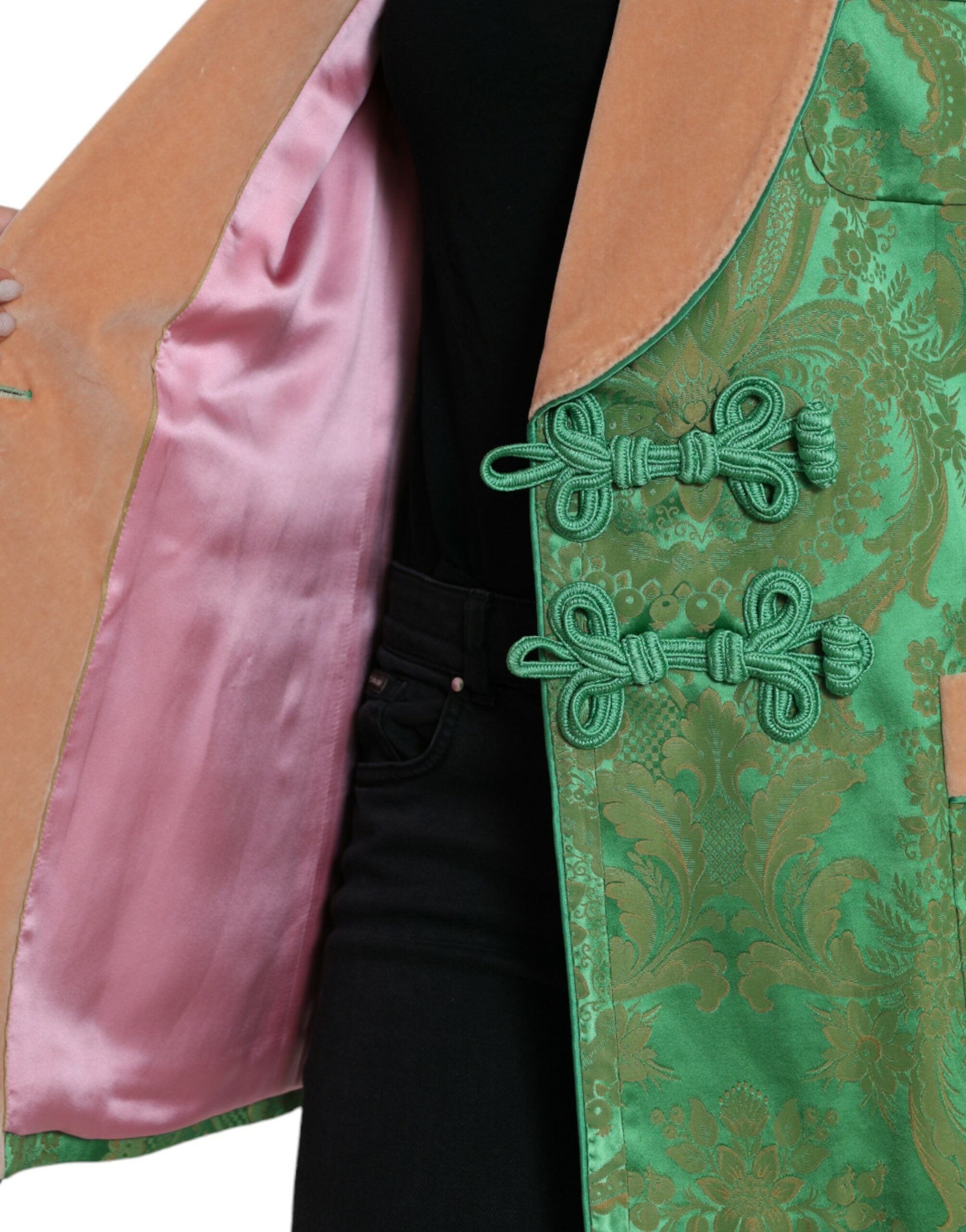Dolce & Gabbana Green Floral Double-Breasted Coat Jacket