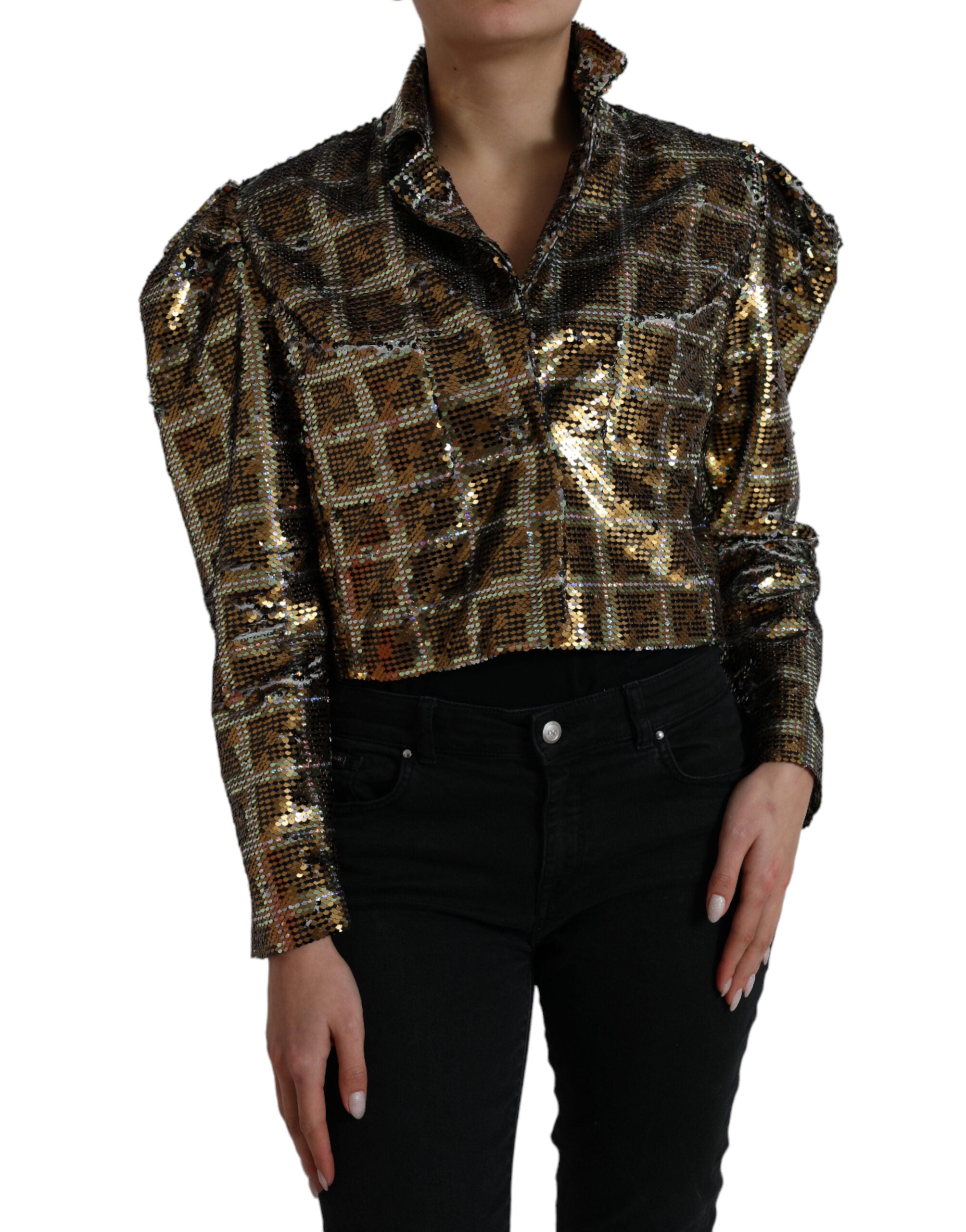 Dolce & Gabbana Cropped Sequin Jacket in Multicolor Polyester
