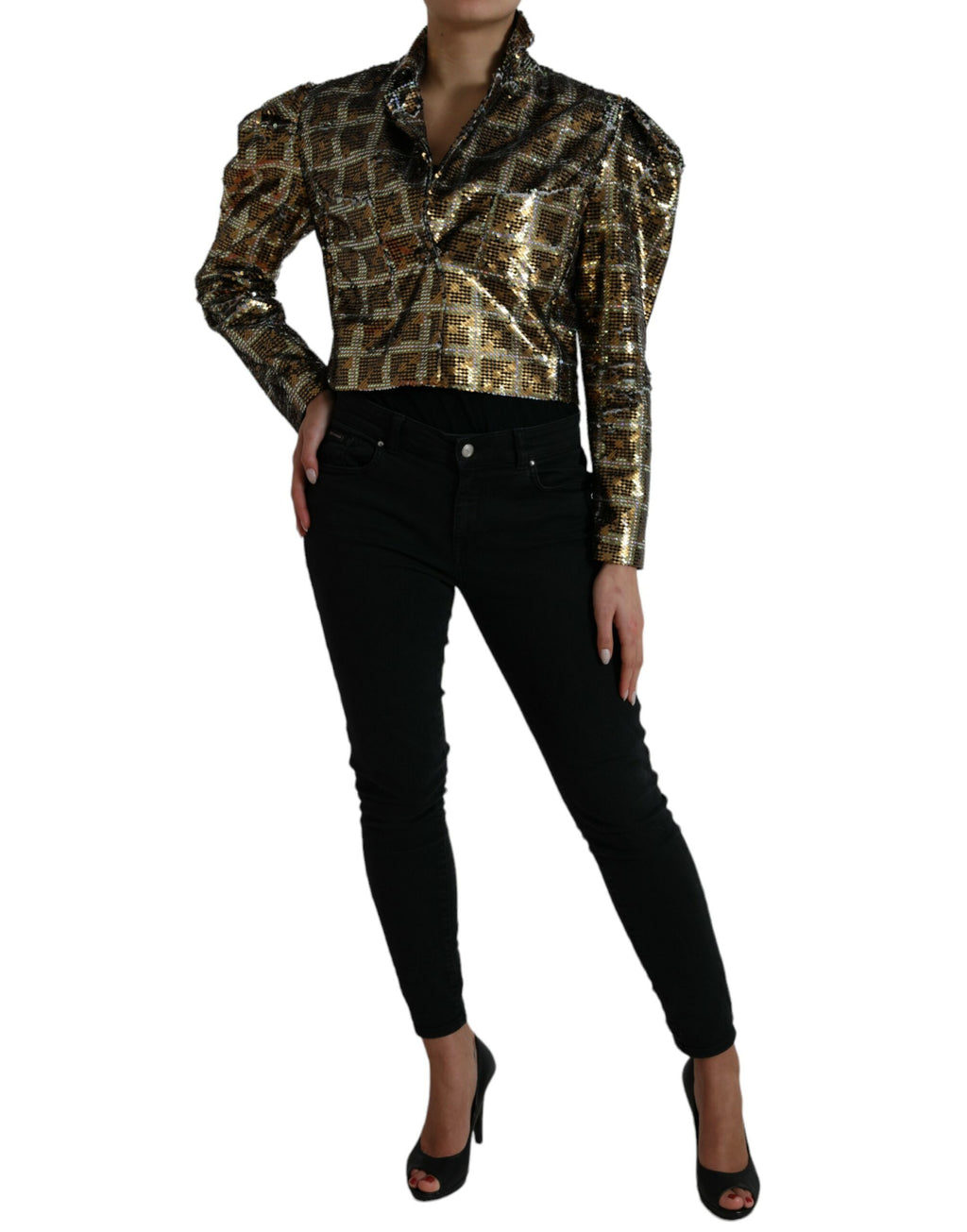 Dolce & Gabbana Cropped Sequin Jacket in Multicolor Polyester