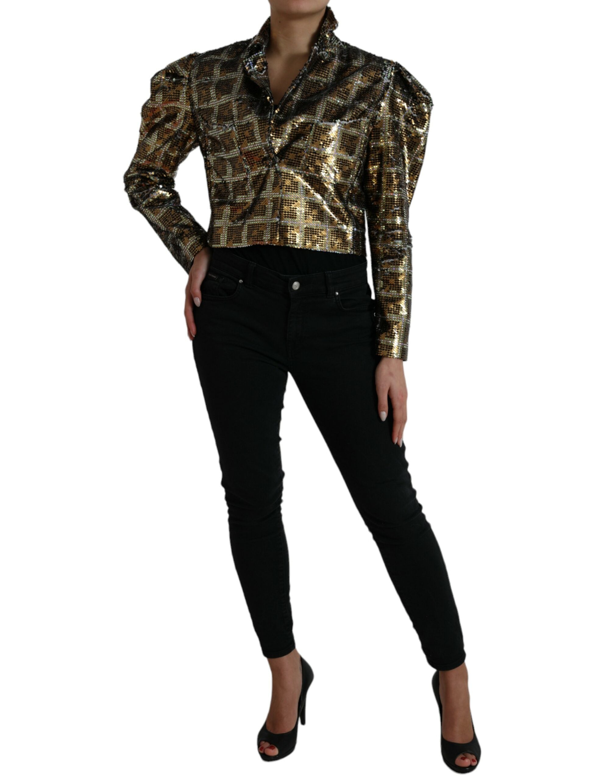Dolce & Gabbana Cropped Sequin Jacket in Multicolor Polyester