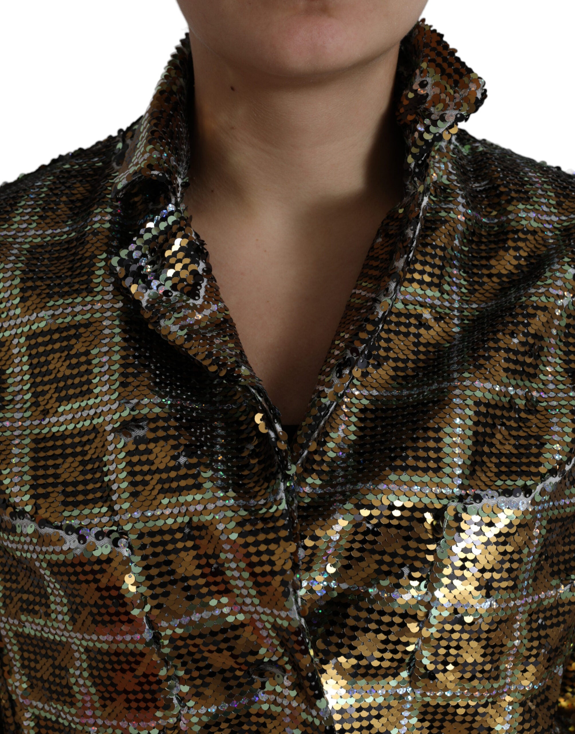 Dolce & Gabbana Cropped Sequin Jacket in Multicolor Polyester