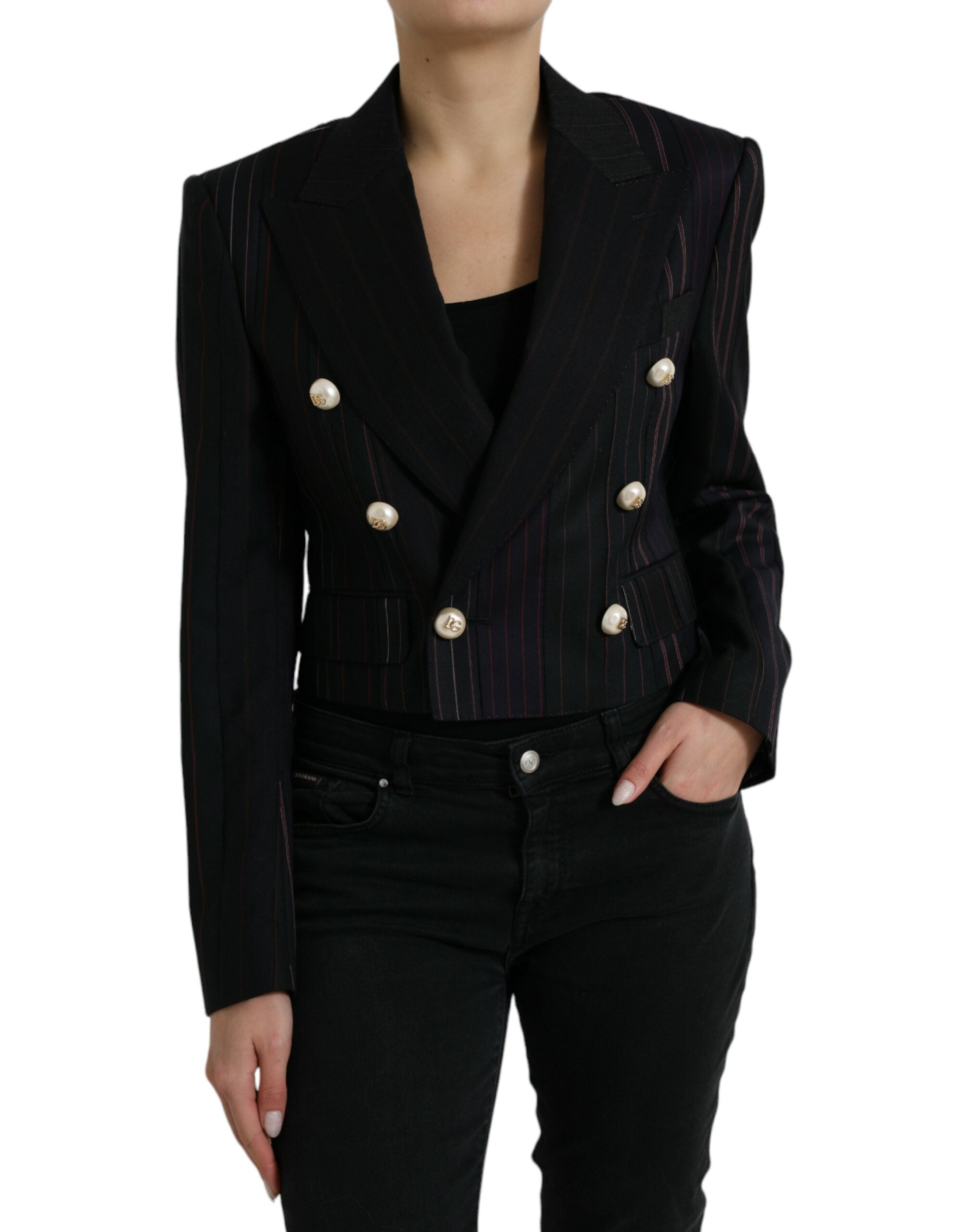 Dolce & Gabbana Schwarz gestreifte SICILIA Zweireiher-Jacke