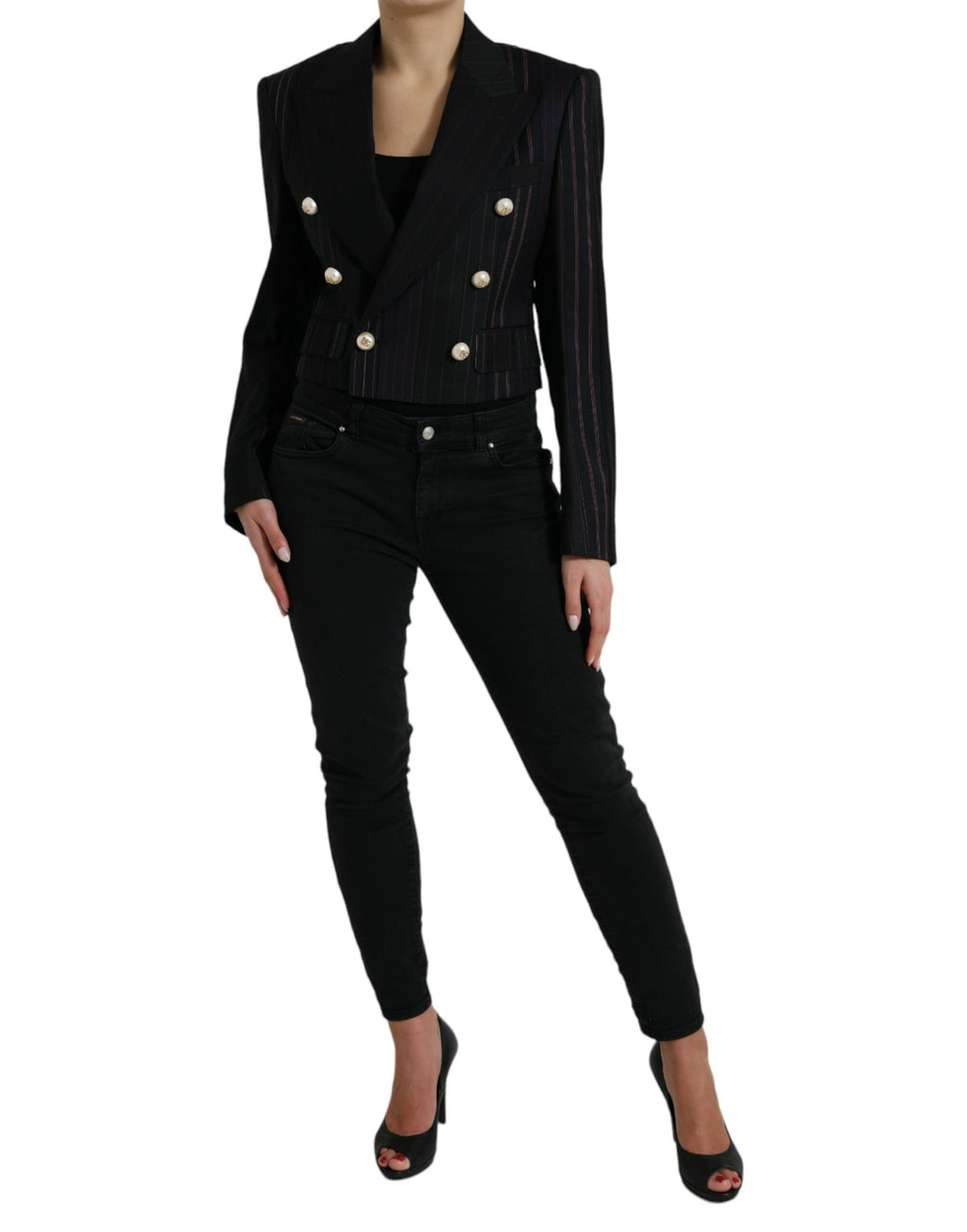 Dolce & Gabbana Schwarz gestreifte SICILIA Zweireiher-Jacke