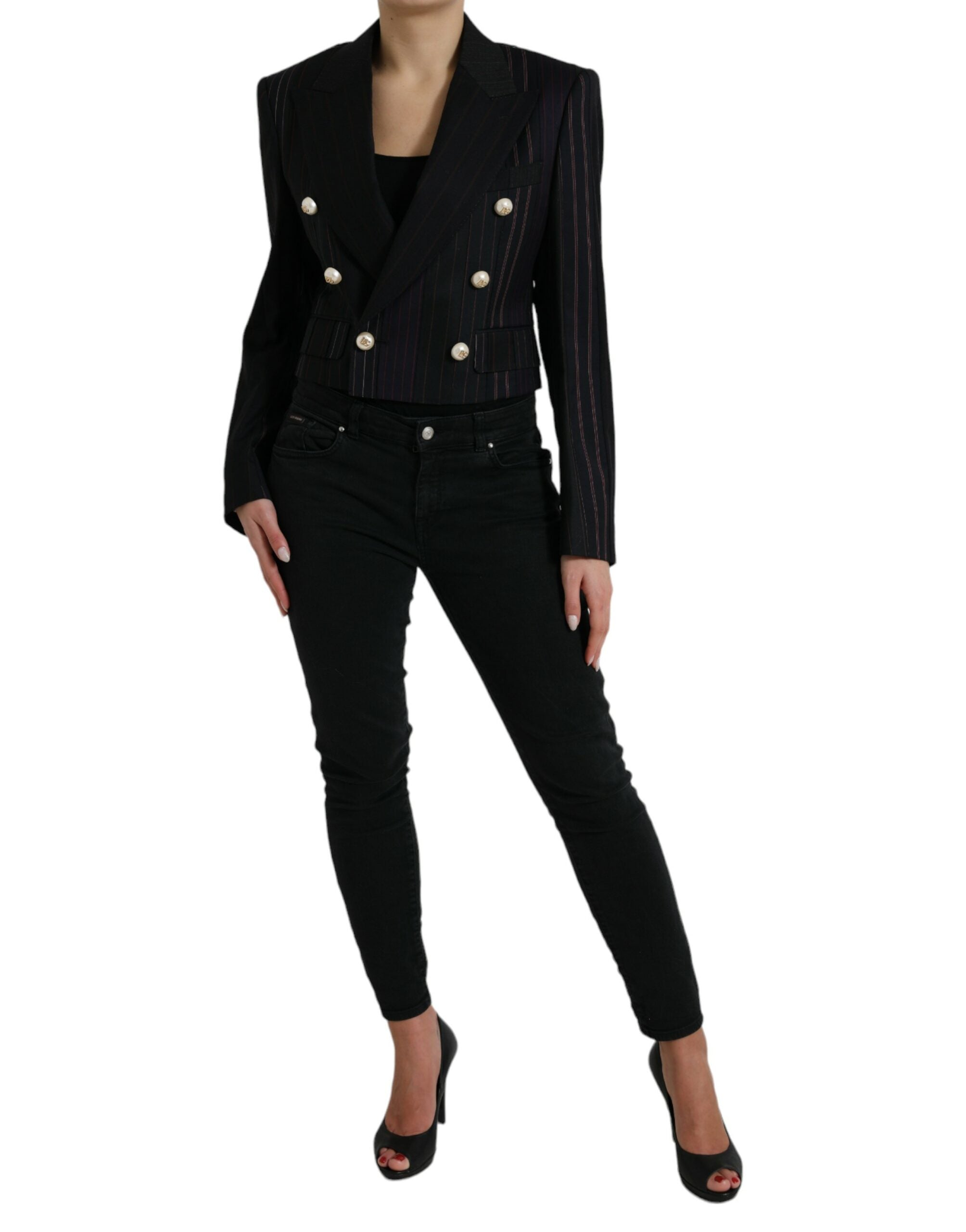 Dolce & Gabbana Schwarz gestreifte SICILIA Zweireiher-Jacke