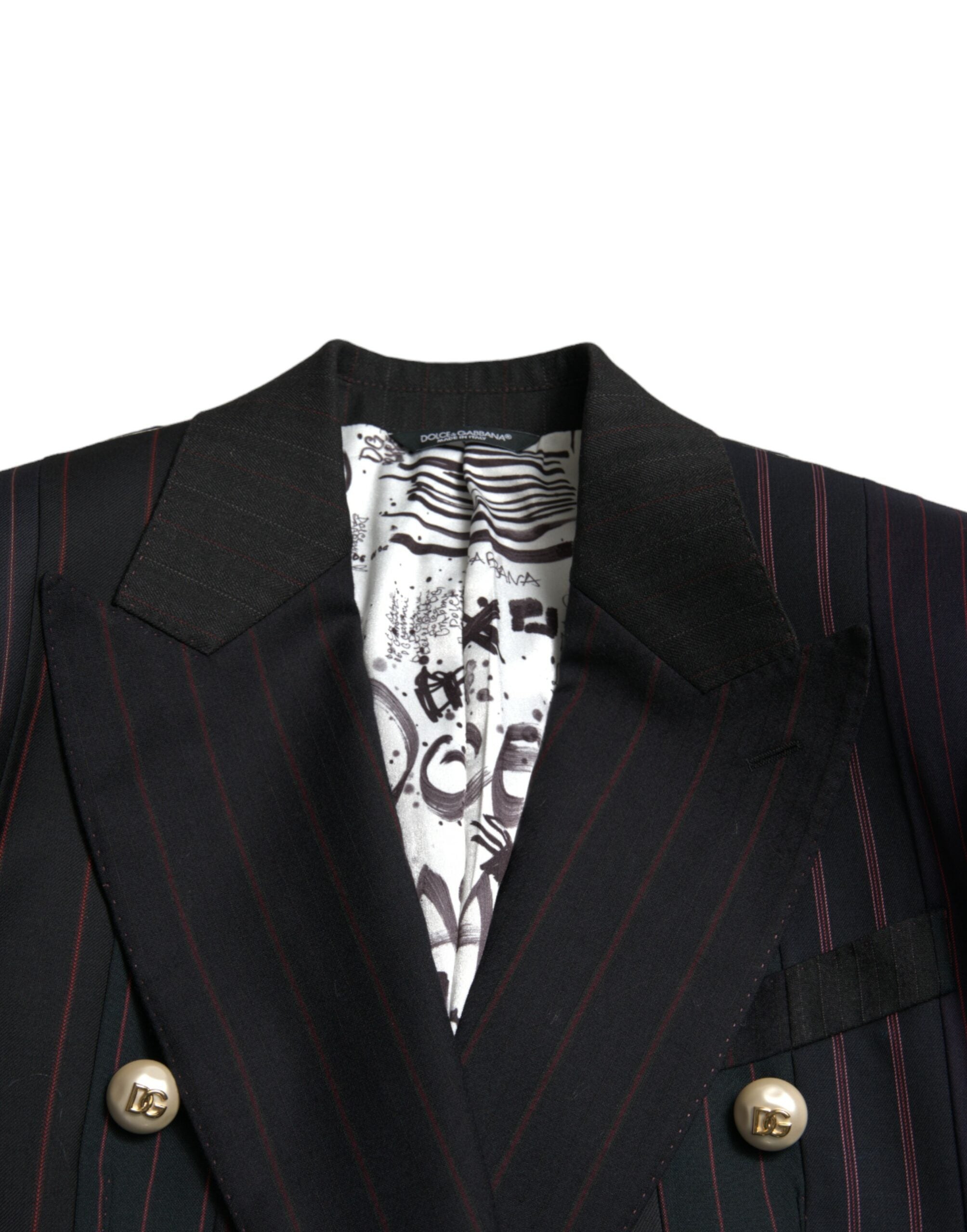 Dolce & Gabbana Schwarz gestreifte SICILIA Zweireiher-Jacke