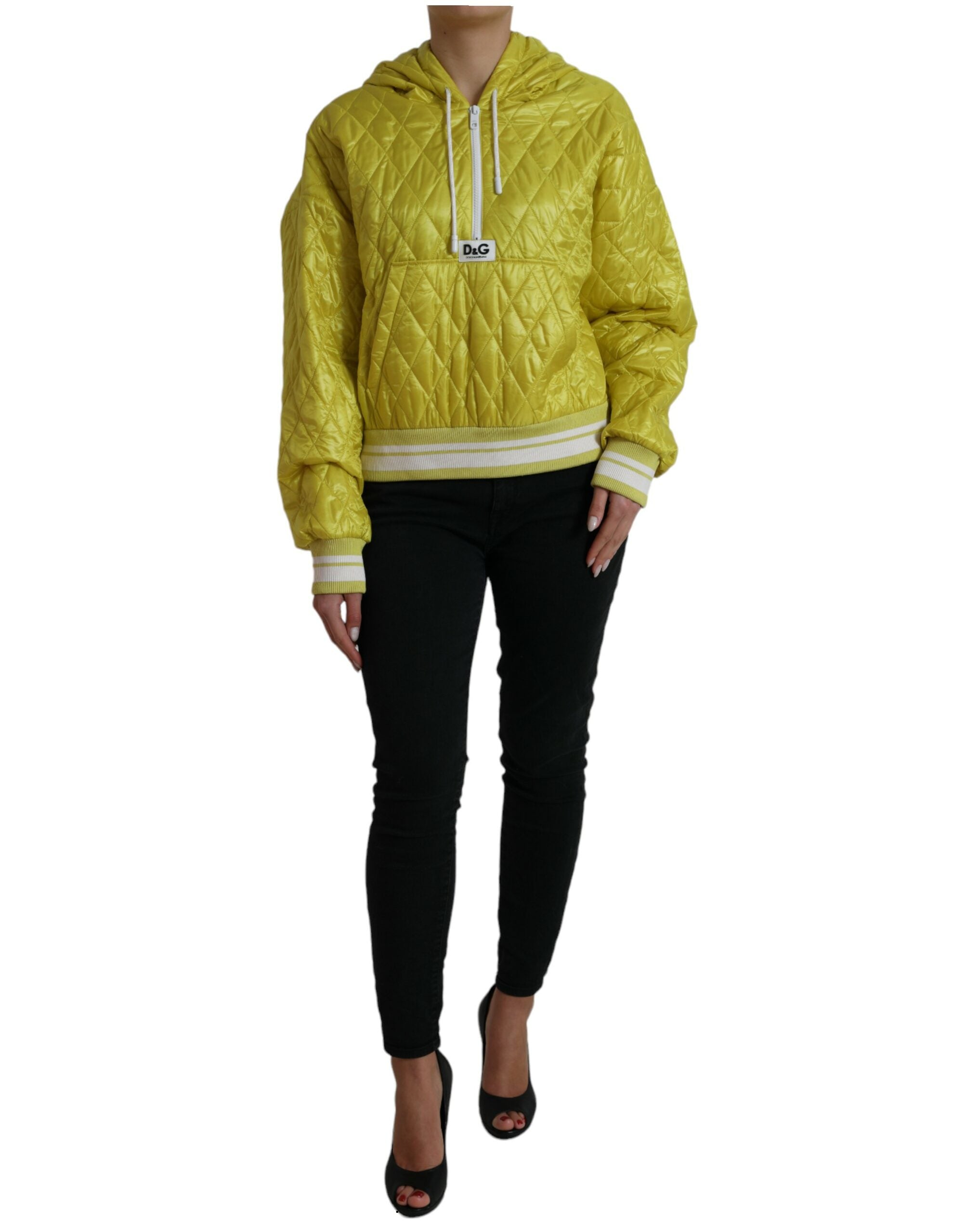 Dolce & Gabbana Yellow Nylon Quilted Jacket with Hood and Pullover