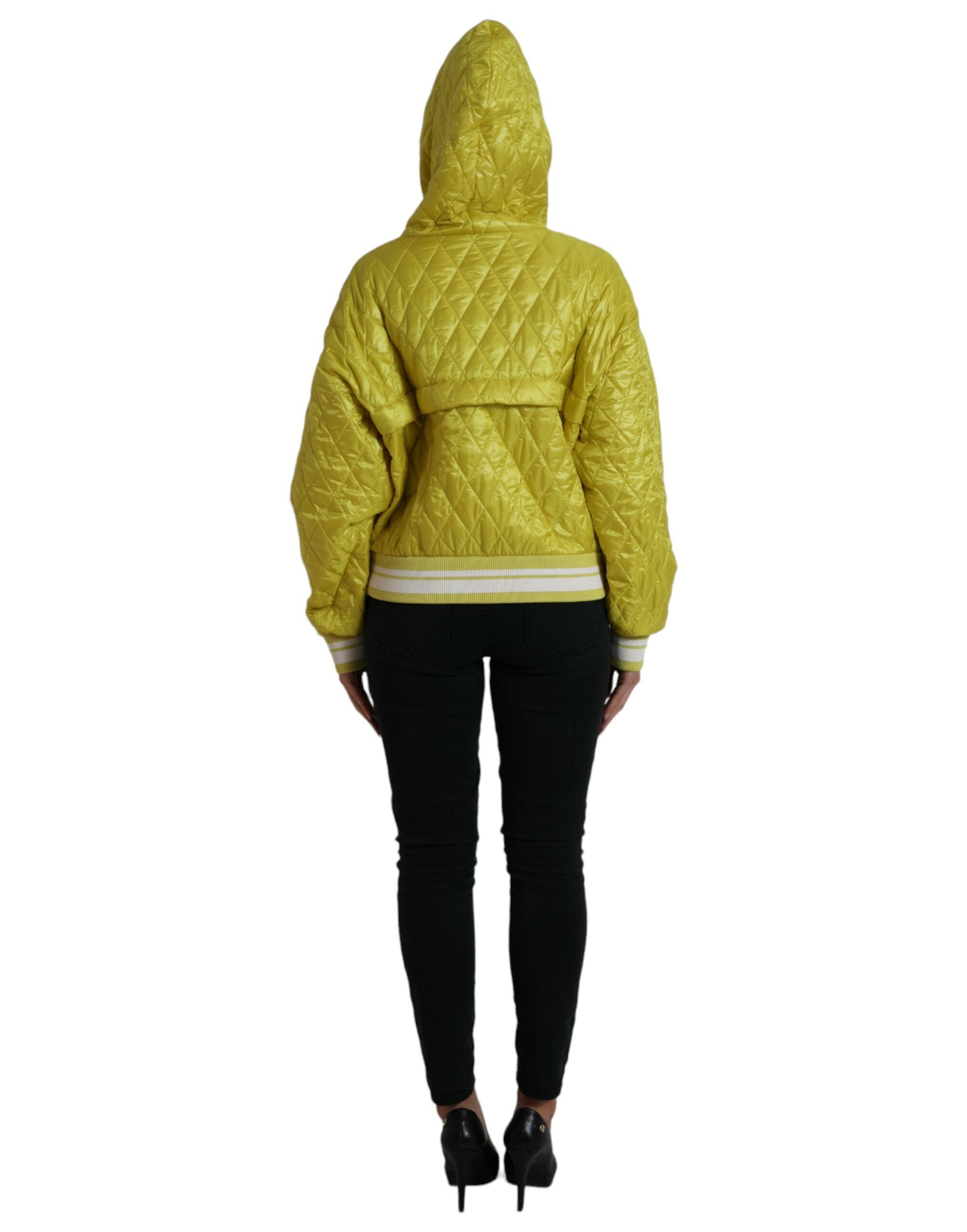 Dolce & Gabbana Yellow Nylon Quilted Jacket with Hood and Pullover