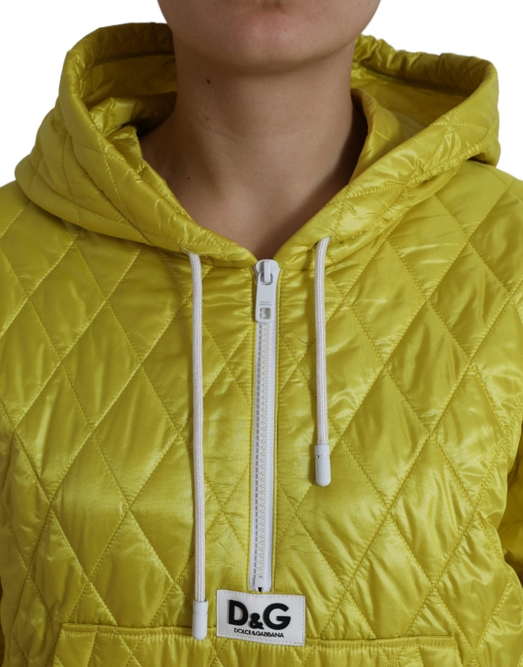 Dolce & Gabbana Yellow Nylon Quilted Jacket with Hood and Pullover