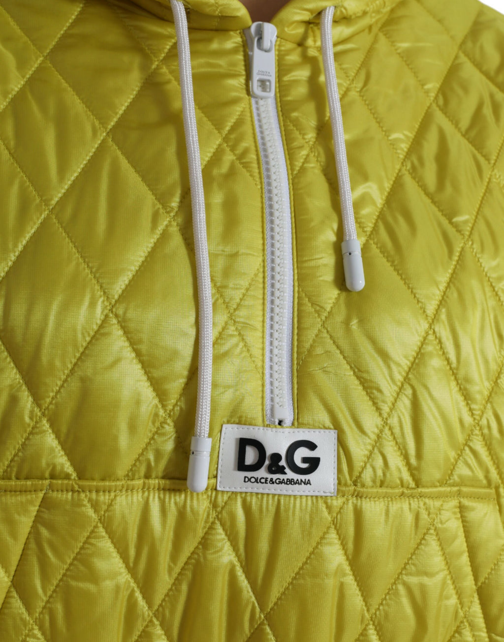 Dolce & Gabbana Yellow Nylon Quilted Jacket with Hood and Pullover