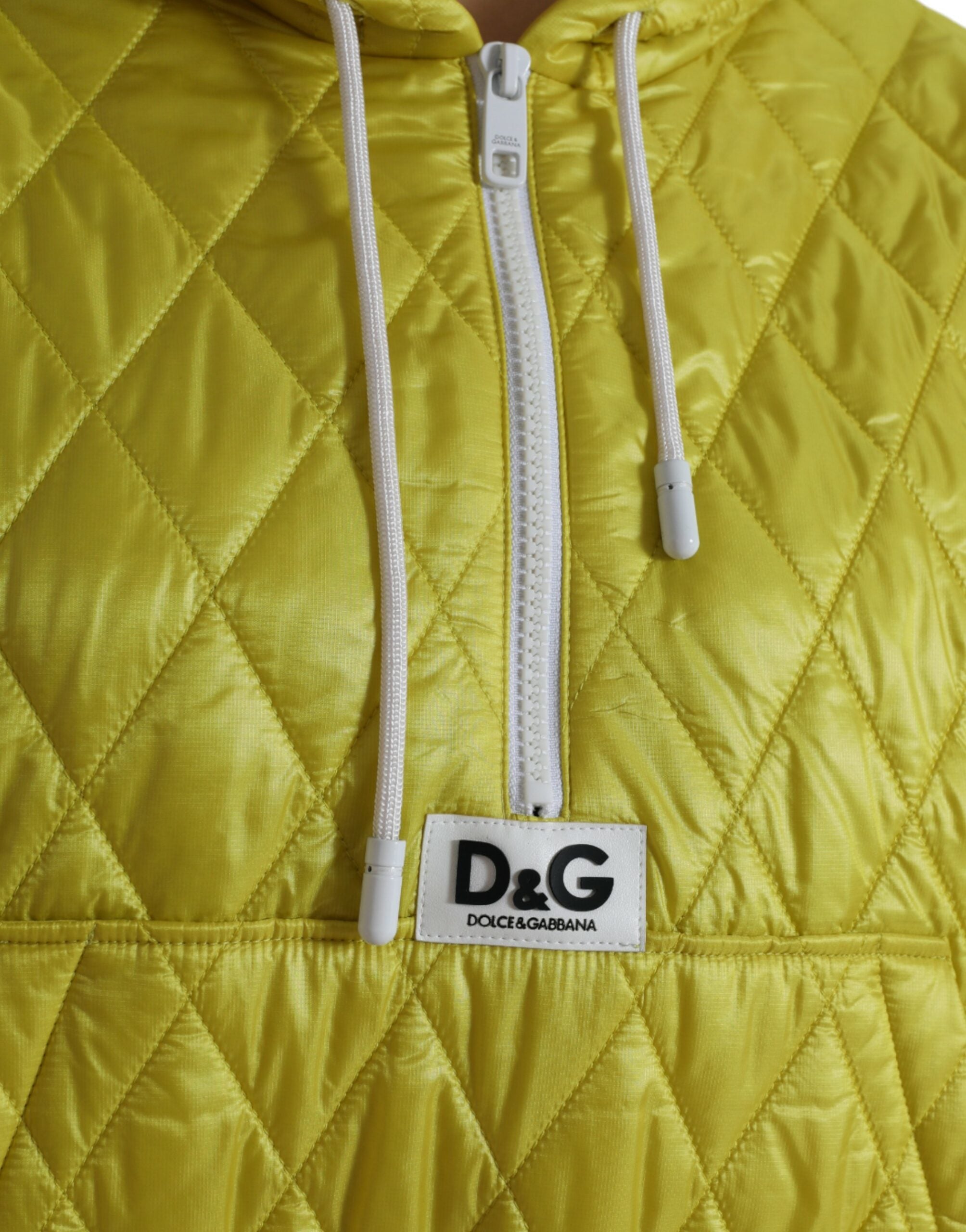 Dolce & Gabbana Yellow Nylon Quilted Jacket with Hood and Pullover