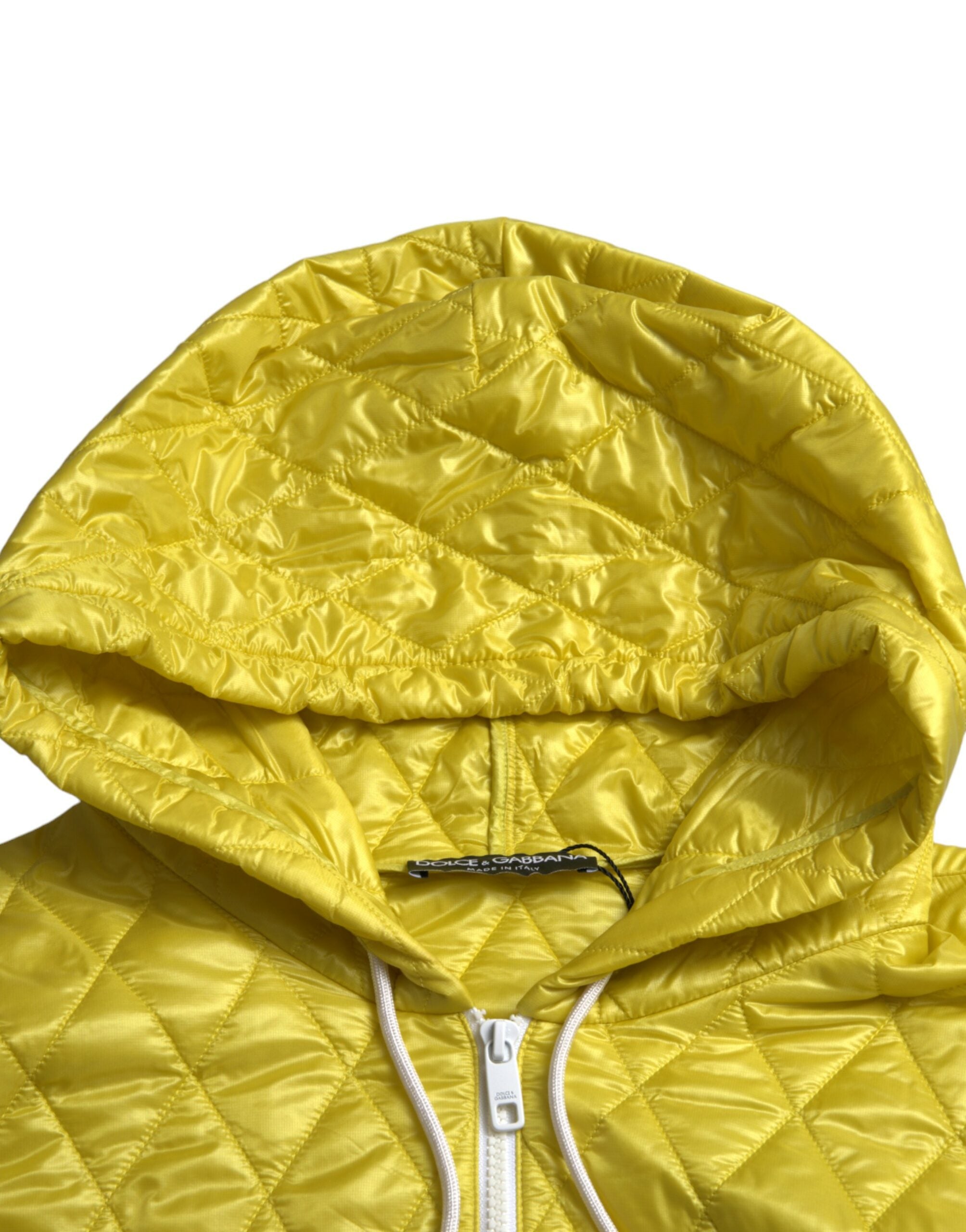 Dolce & Gabbana Yellow Nylon Quilted Jacket with Hood and Pullover
