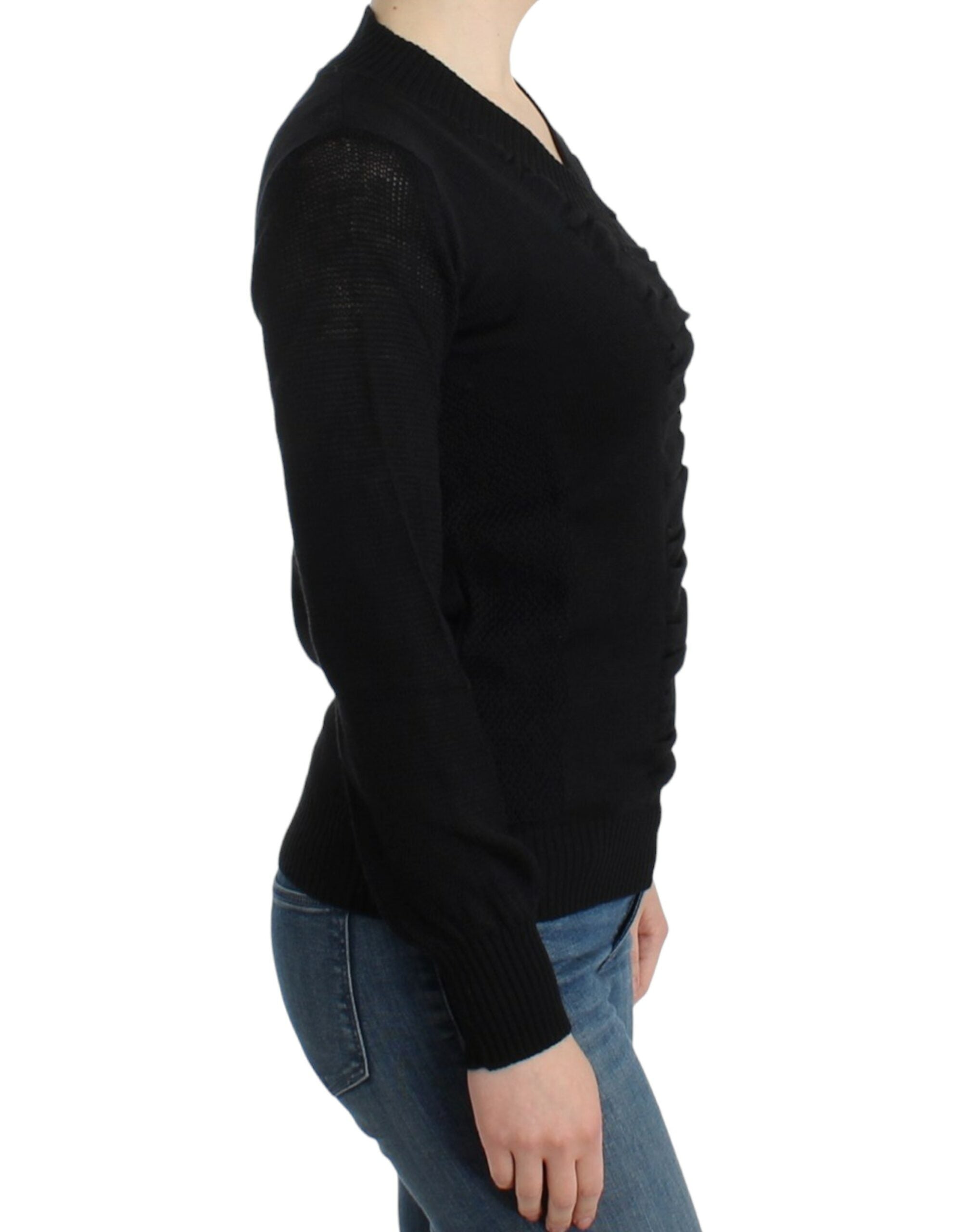 Costume National Schwarzer Wollpullover mit V-Ausschnitt