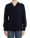 Costume National Dunkelblauer Wollpullover mit V-Ausschnitt
