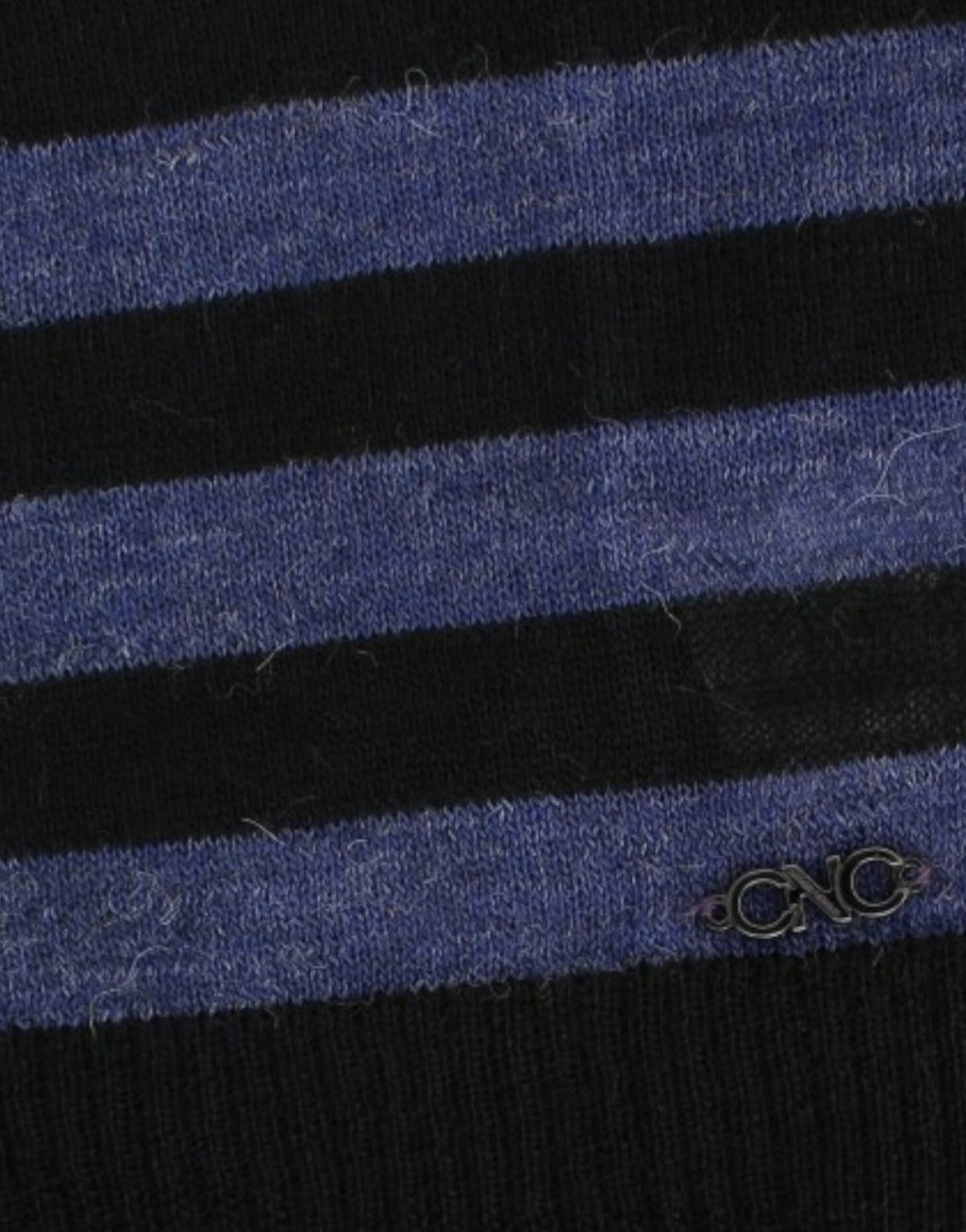 Costume National Schwarzer gestreifter Pullover mit V-Ausschnitt