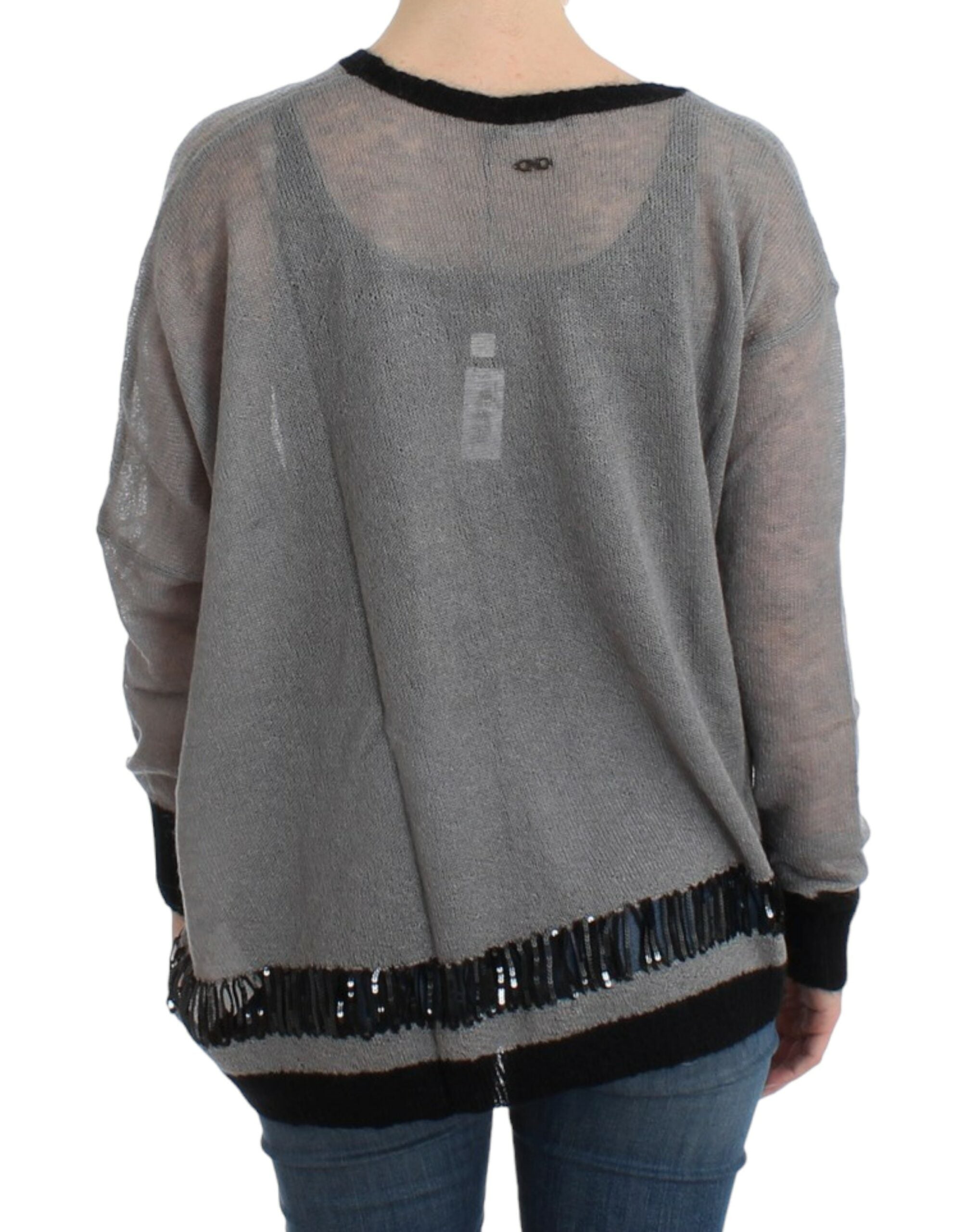 Costume National Grauer verschnörkelter asymmetrischer Pullover