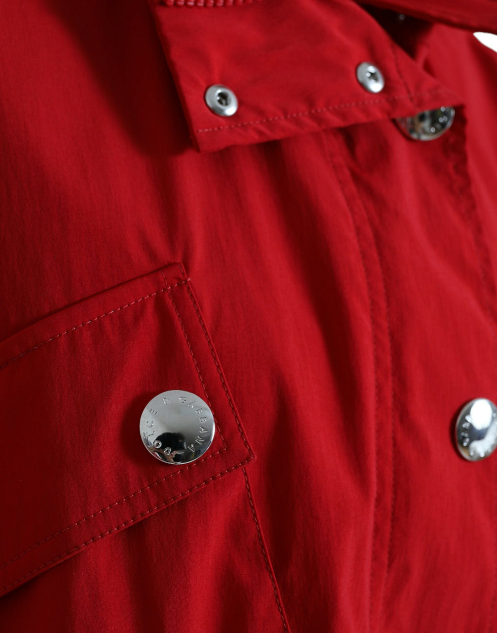 Dolce & Gabbana Red Polyester Raincoat with Hood and Button Placket