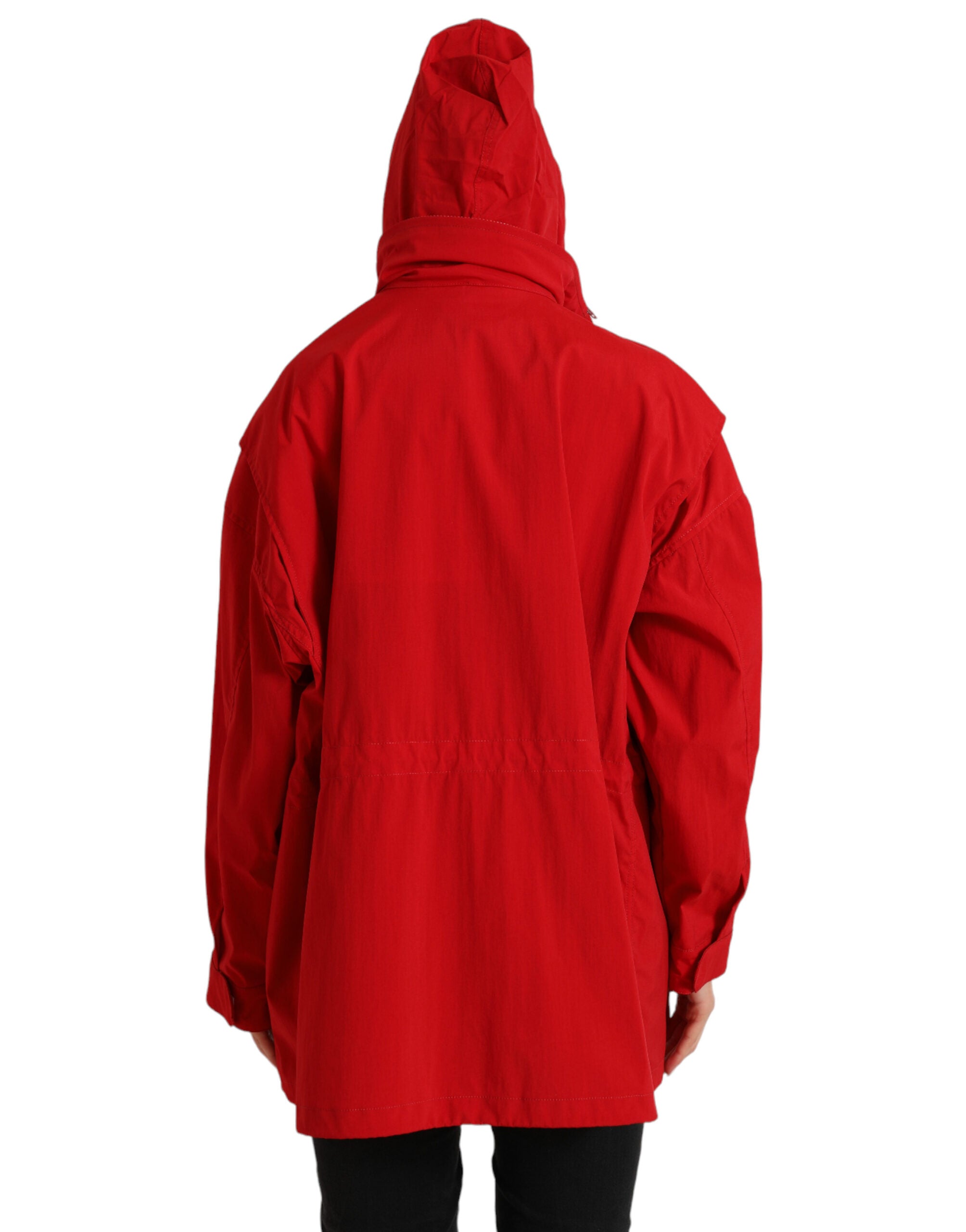 Dolce & Gabbana Red Polyester Raincoat with Hood and Button Placket