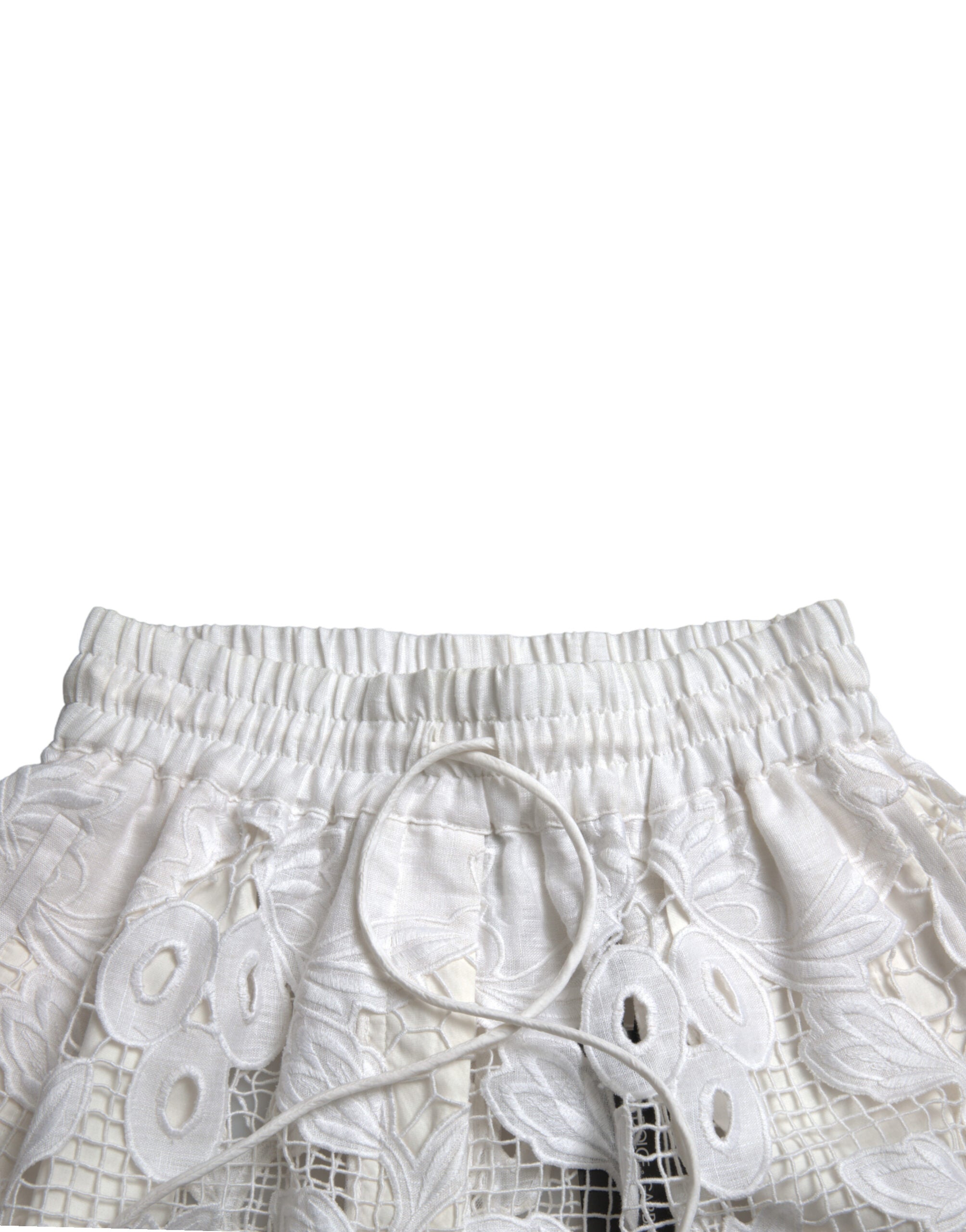 Dolce & Gabbana White High-Waisted Cut-Out Cotton Bermuda Shorts