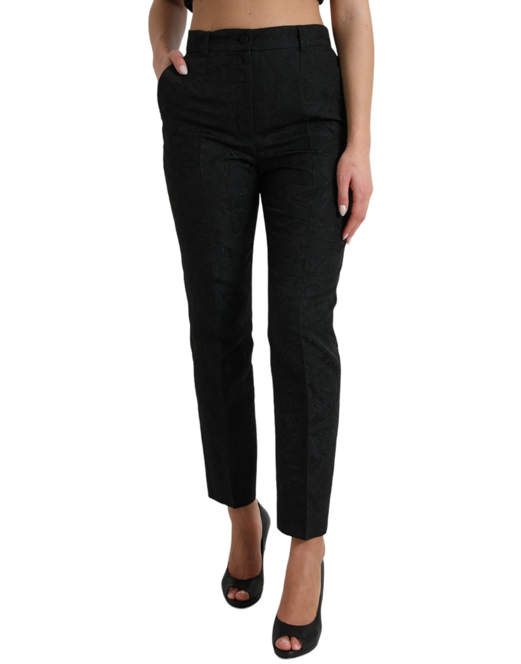 Dolce & Gabbana Schwarze Polyesterhose mit hoher Taille und konischem Schnitt