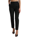 Dolce & Gabbana Schwarze Polyesterhose mit hoher Taille und konischem Schnitt