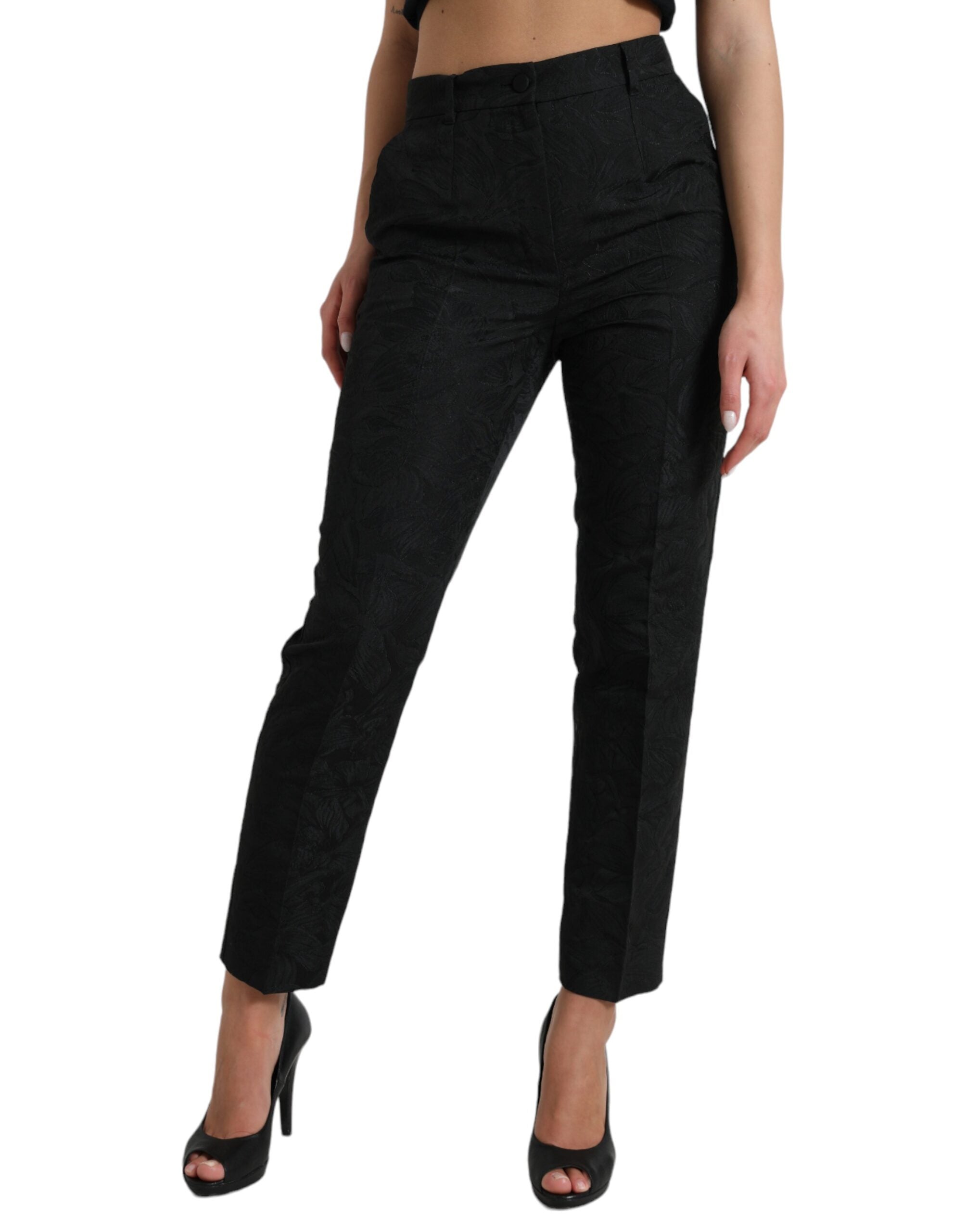 Dolce & Gabbana Schwarze Polyesterhose mit hoher Taille und konischem Schnitt