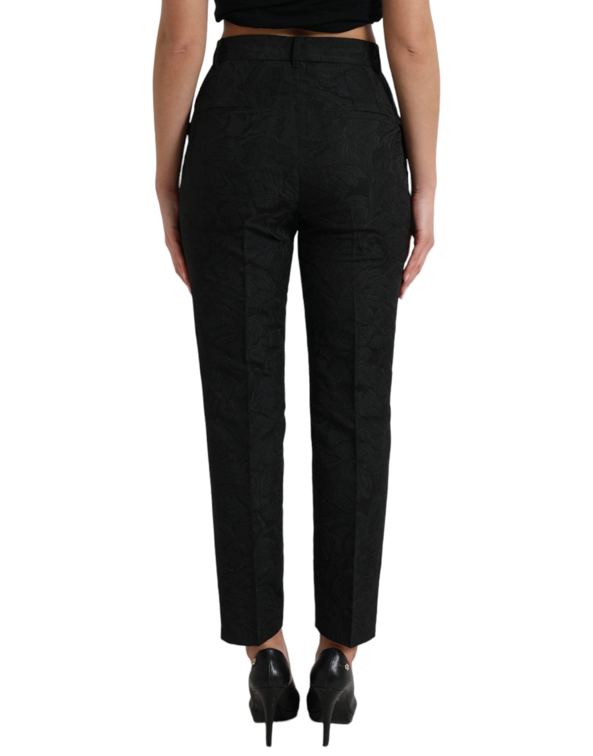 Dolce & Gabbana Schwarze Polyesterhose mit hoher Taille und konischem Schnitt