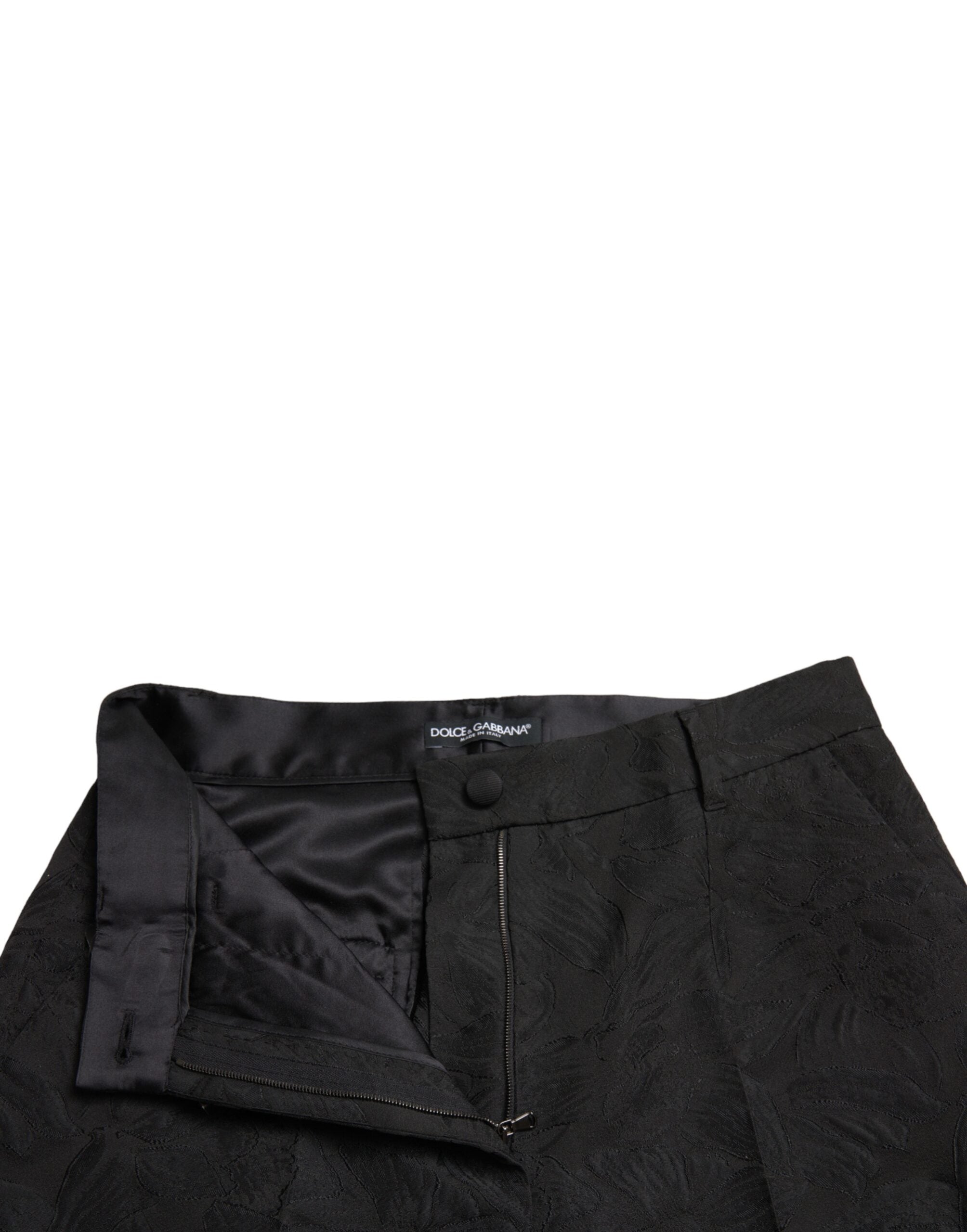 Dolce & Gabbana Schwarze Polyesterhose mit hoher Taille und konischem Schnitt