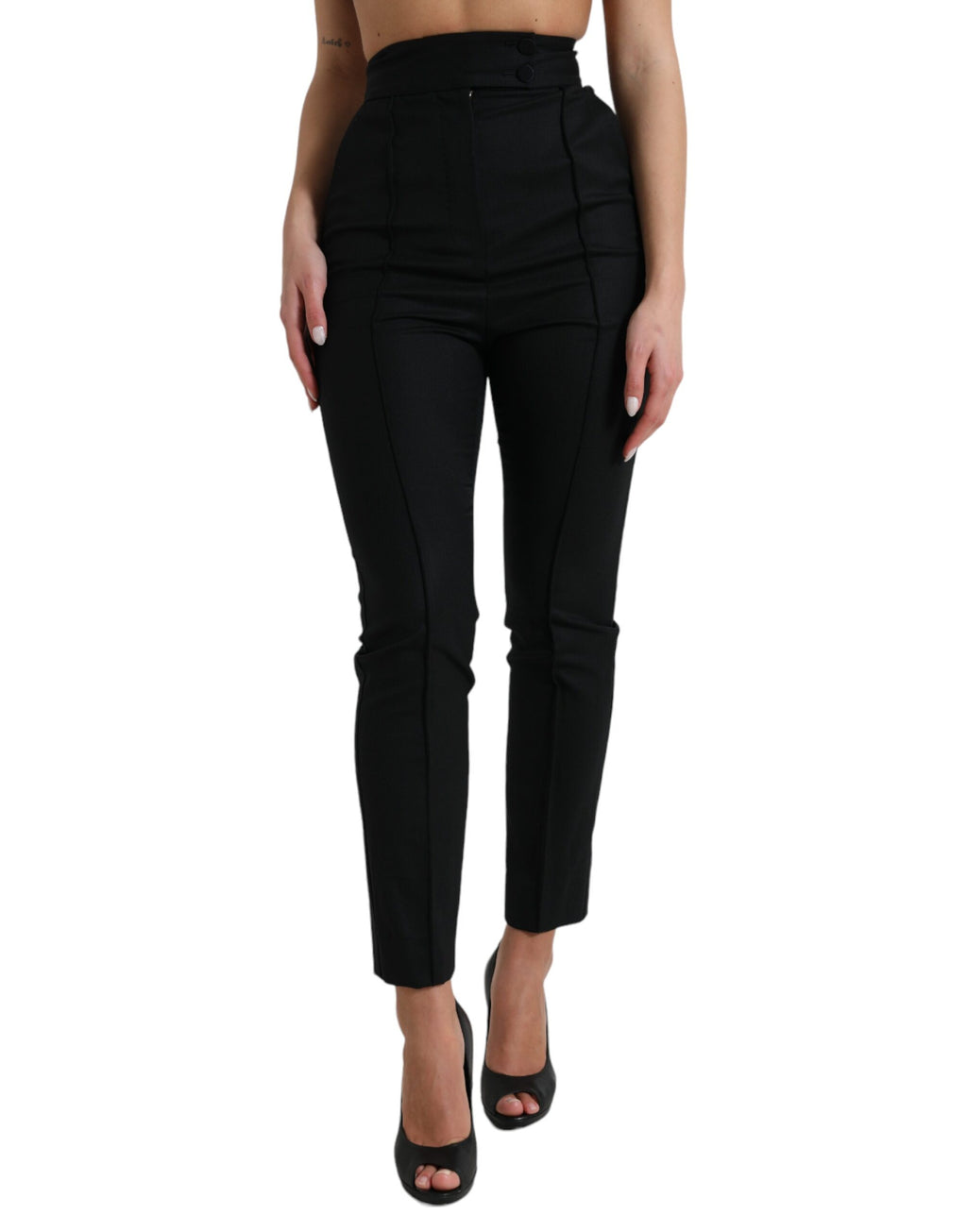 Dolce & Gabbana Schwarze taillierte Hose aus Wolle
