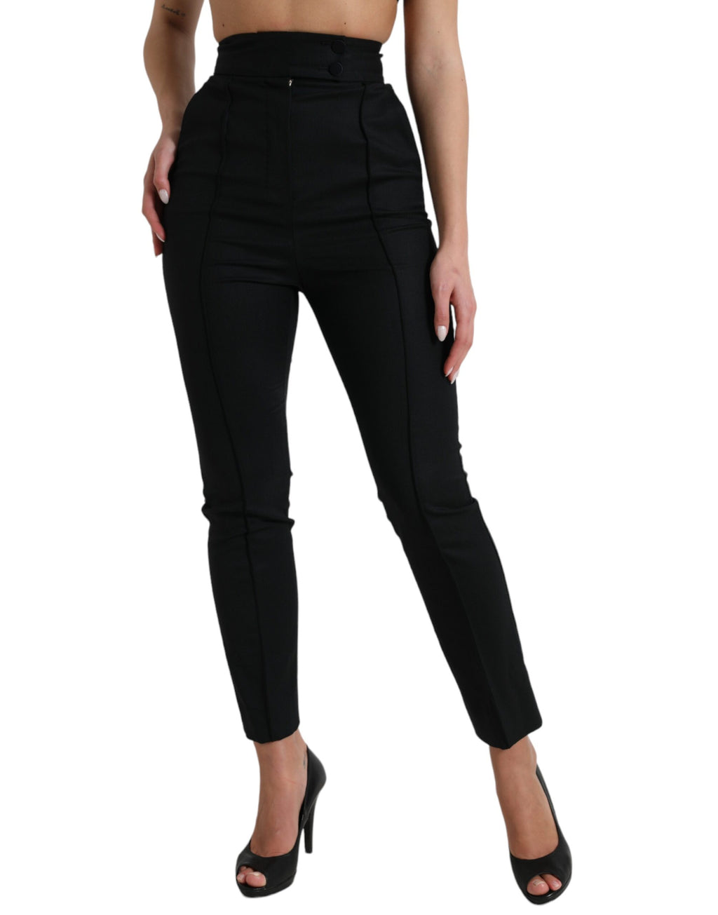 Dolce & Gabbana Schwarze taillierte Hose aus Wolle