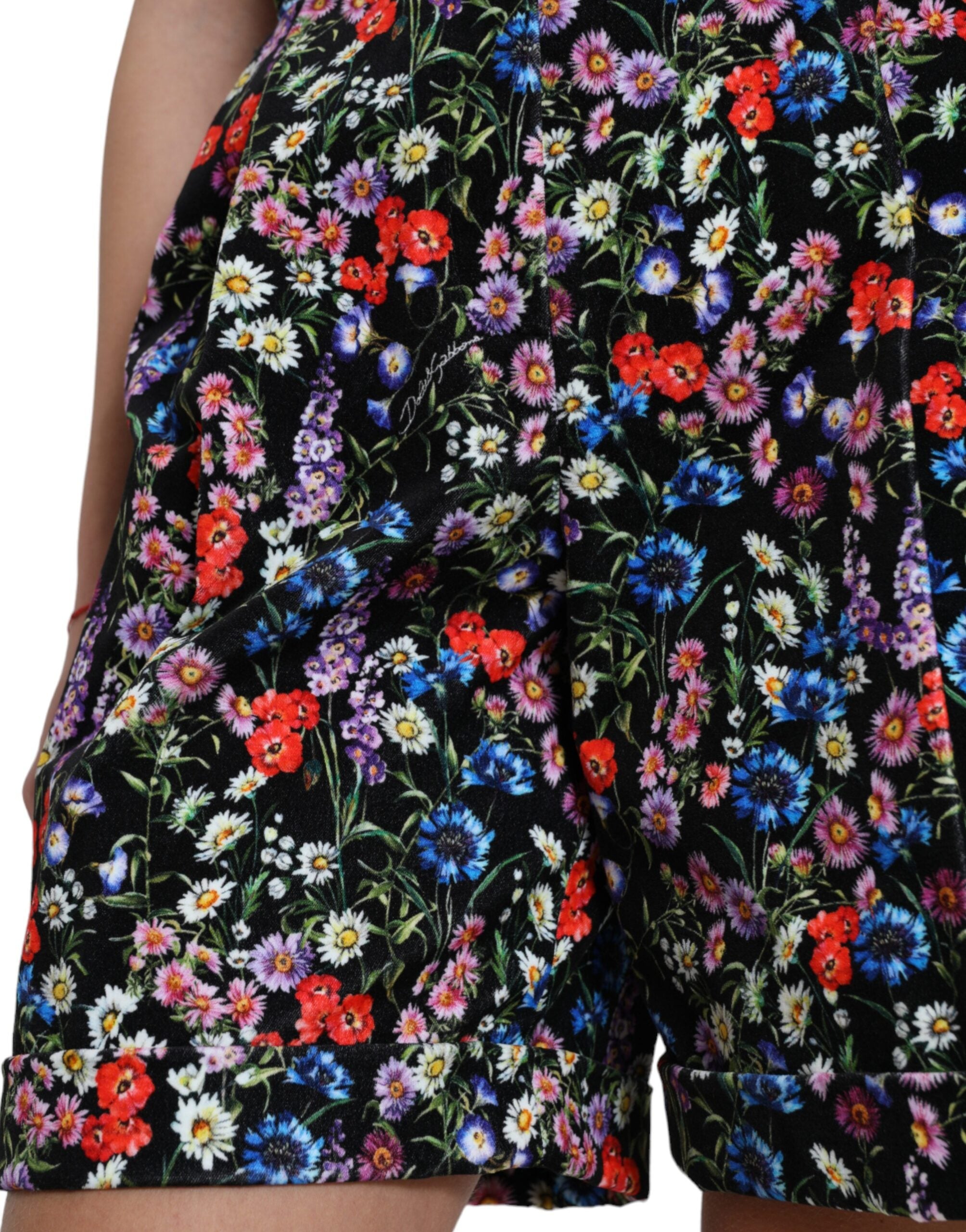Dolce & Gabbana Schwarze florale Hotpants mit hoher Taille Shorts