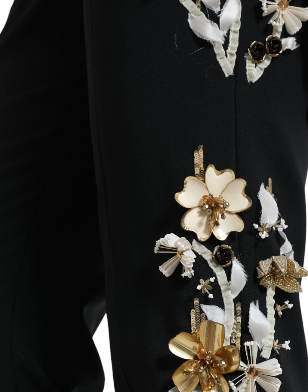 Dolce & Gabbana Black Floral Appliqué High-Waisted Tapered Trousers