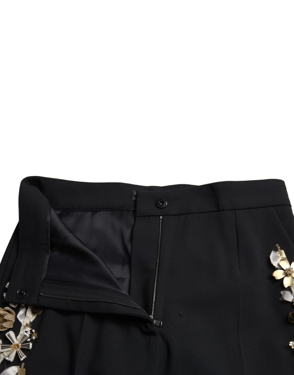 Dolce & Gabbana Black Floral Appliqué High-Waisted Tapered Trousers