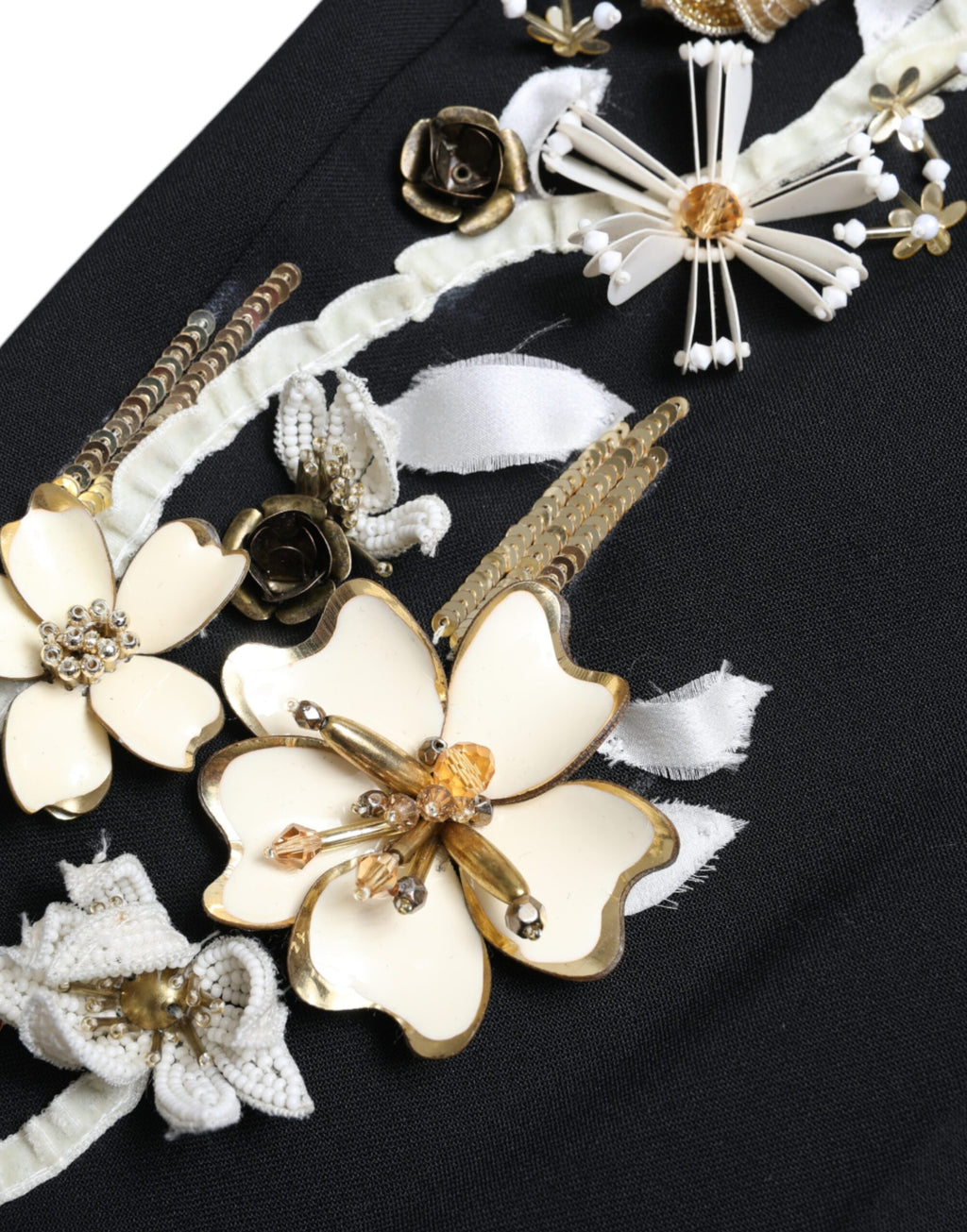 Dolce & Gabbana Black Floral Appliqué High-Waisted Tapered Trousers