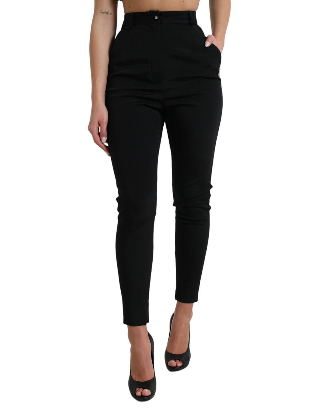 Dolce & Gabbana Black Skinny High-Waisted Wool Blend Trousers
