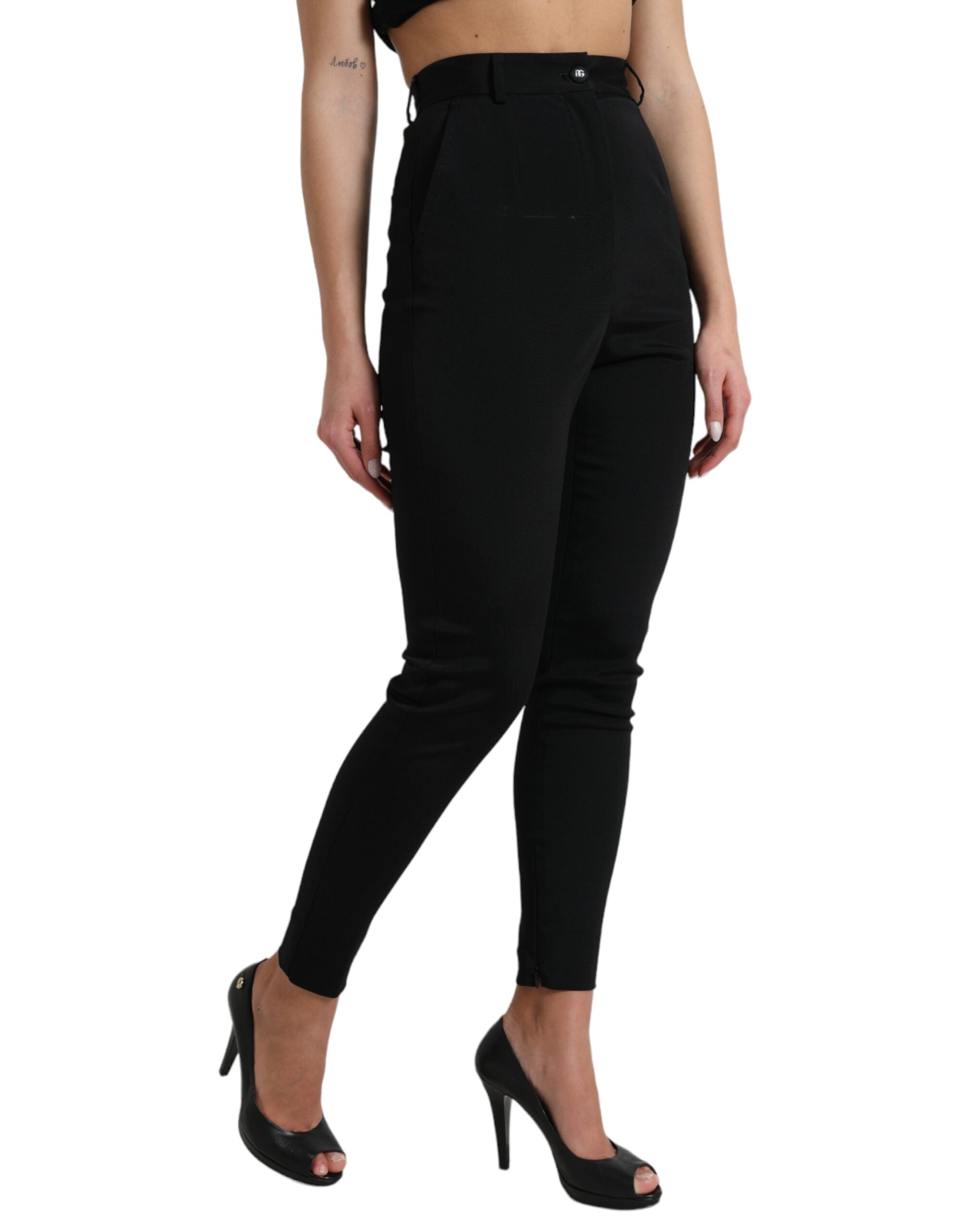 Dolce & Gabbana Black Skinny High-Waisted Wool Blend Trousers