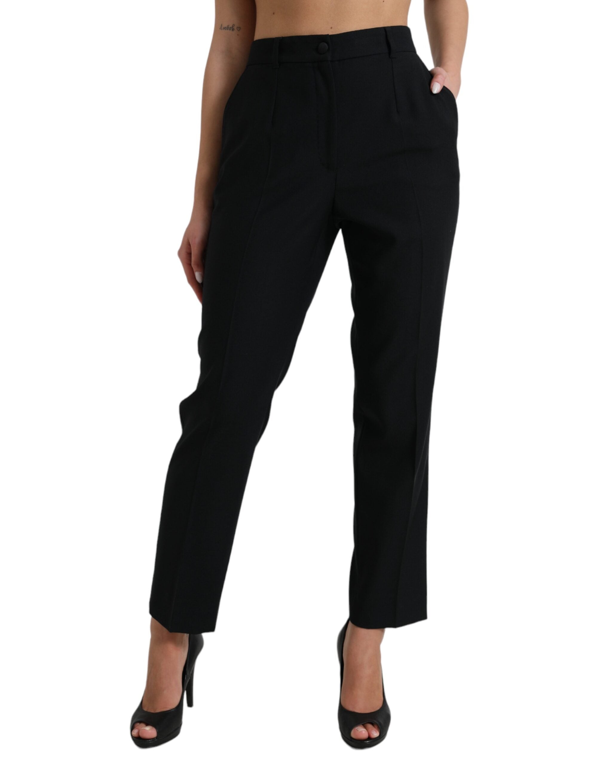 Dolce & Gabbana Gerade Hose aus schwarzer Wolle mit hoher Taille