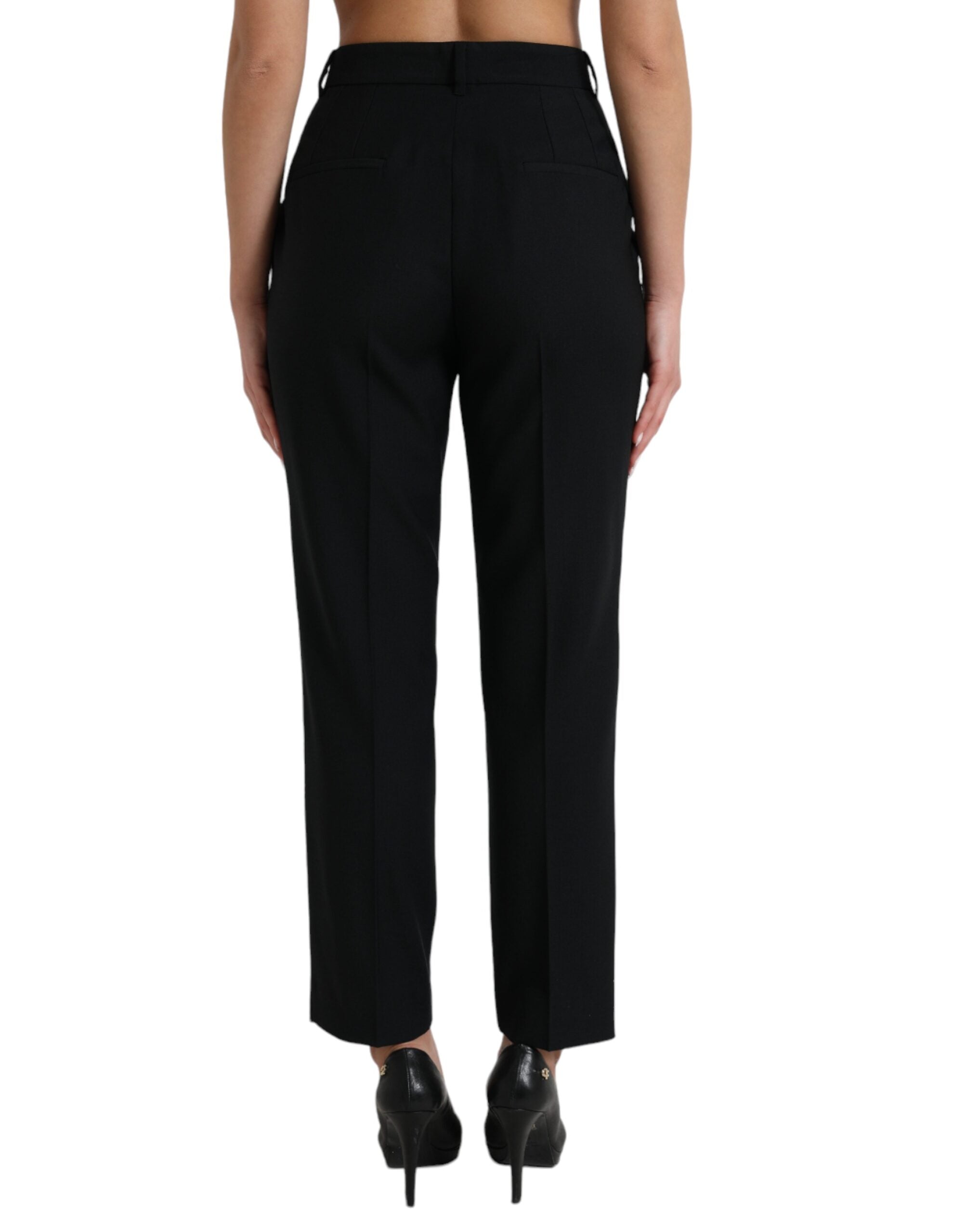 Dolce & Gabbana Gerade Hose aus schwarzer Wolle mit hoher Taille