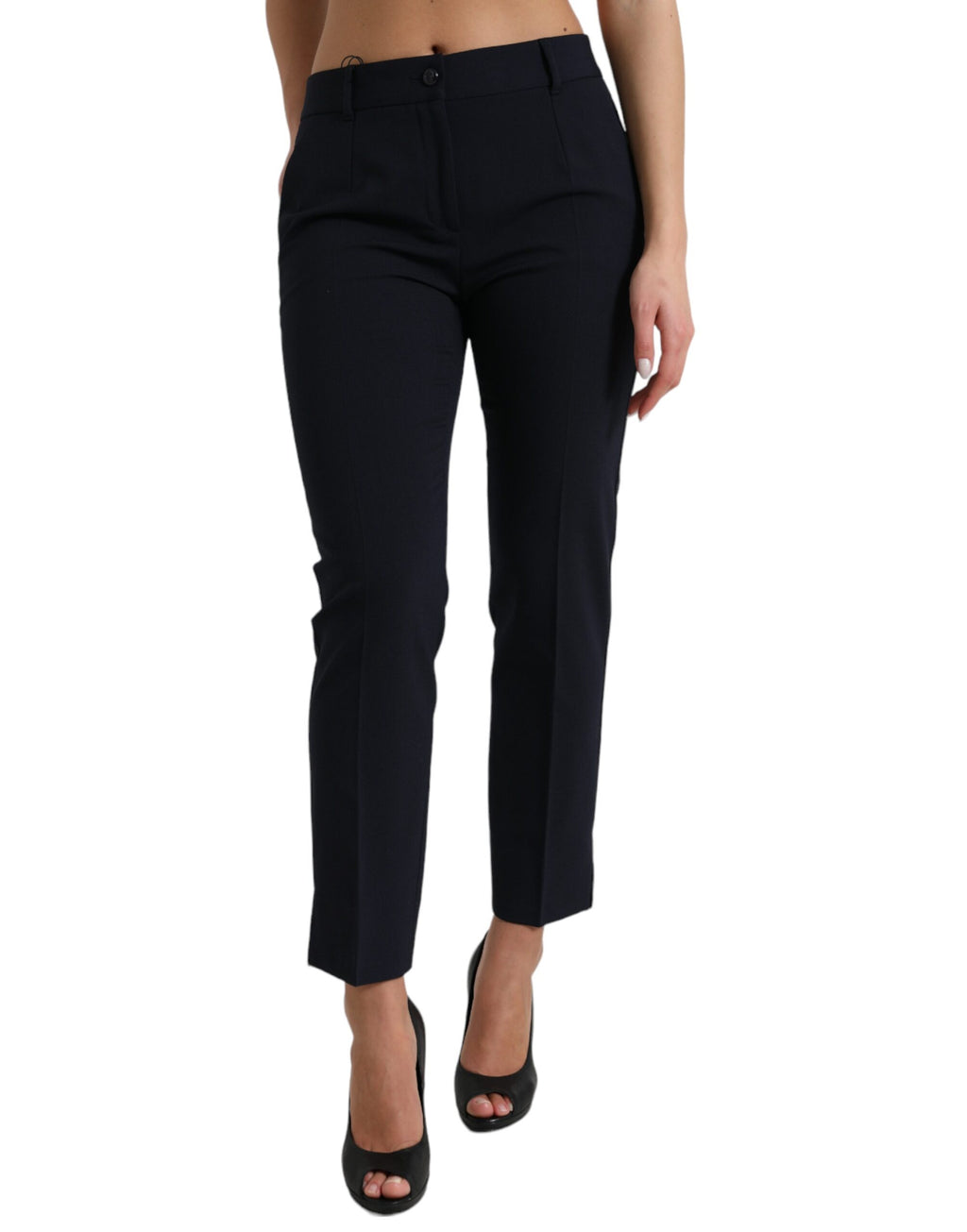 Dolce & Gabbana Blue Mid-Waist Tapered Cropped Pants