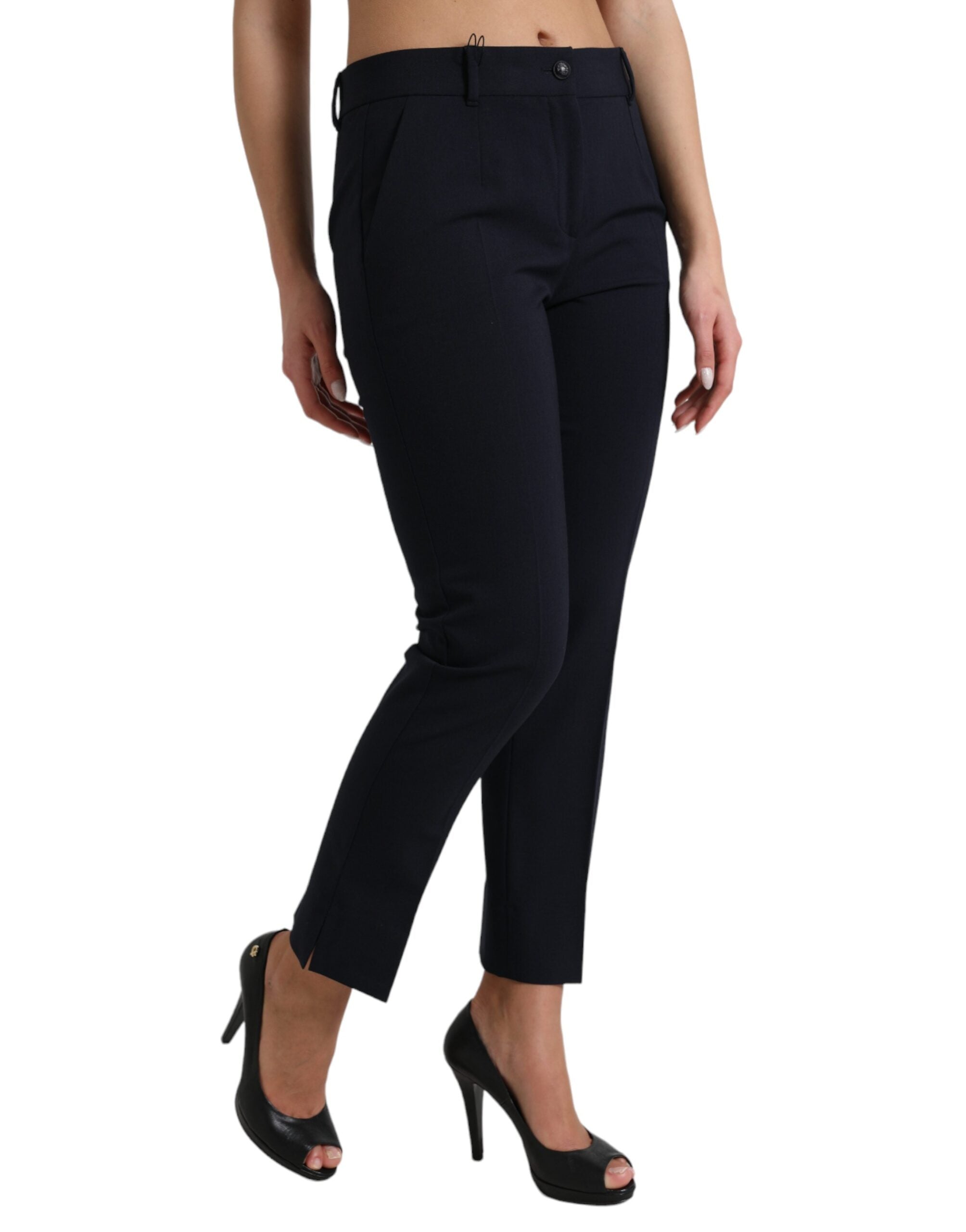 Dolce & Gabbana Blue Mid-Waist Tapered Cropped Pants