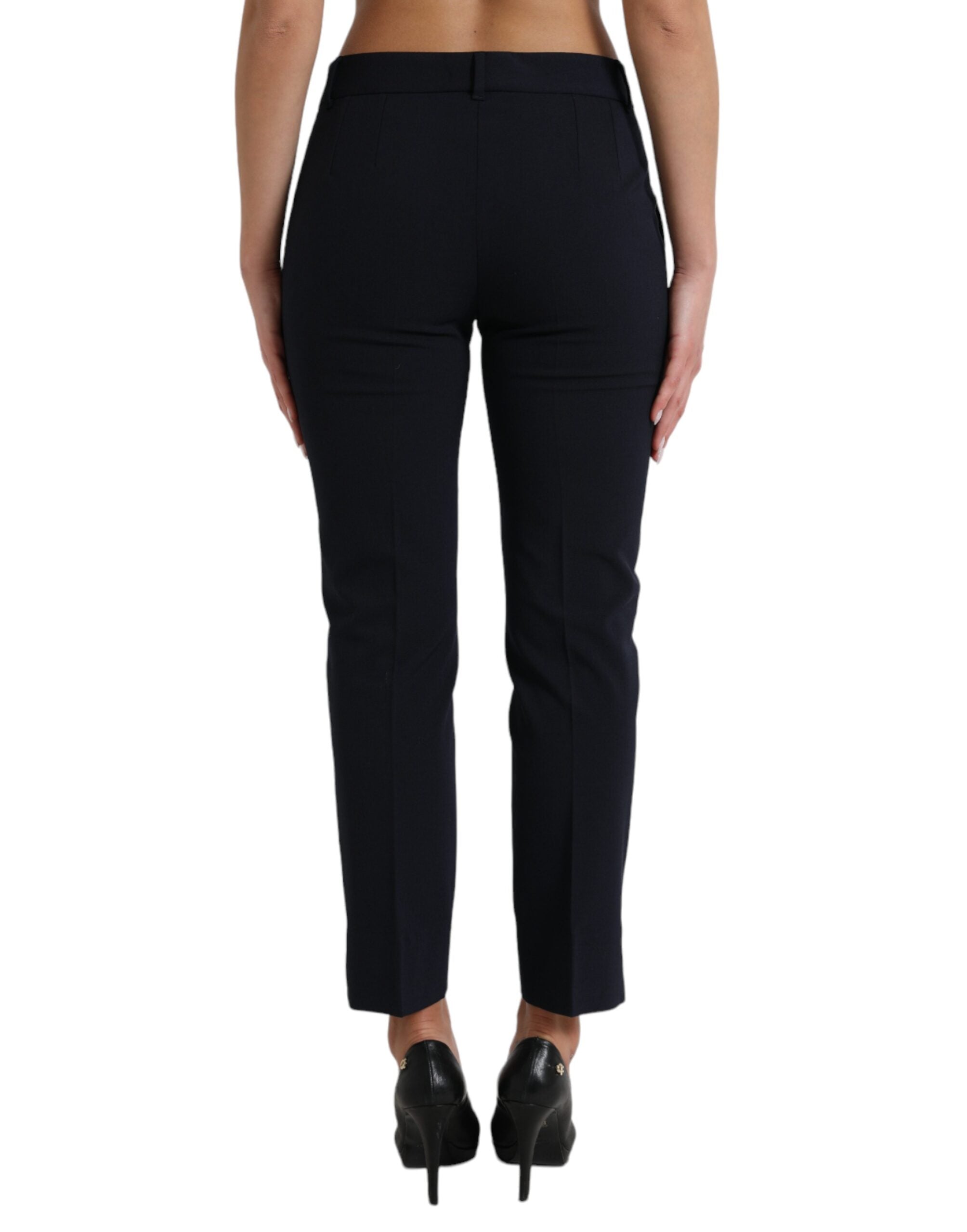 Dolce & Gabbana Blue Mid-Waist Tapered Cropped Pants