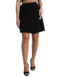 Dolce & Gabbana Schwarzer Wollknopf-Minirock mit hoher Taille von Aline