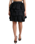 Dolce & Gabbana Schwarzer gestufter Aline Seidenminirock mit hoher Taille